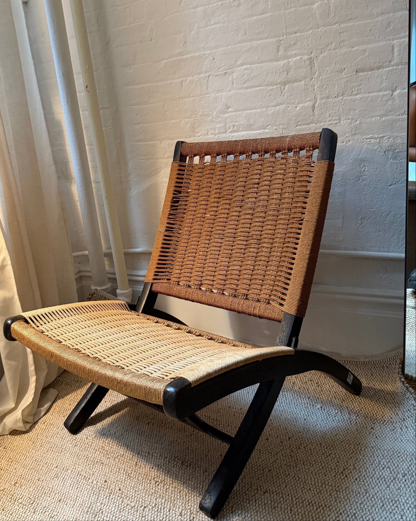 danish modern woven rope folding lounge chair