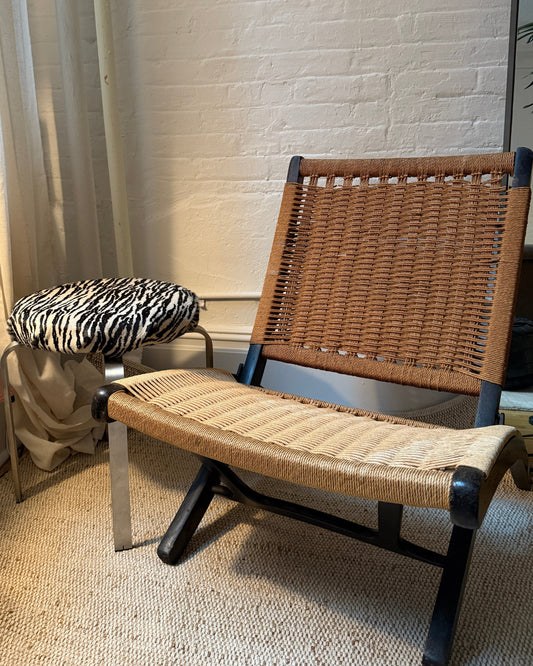 danish modern woven rope folding lounge chair
