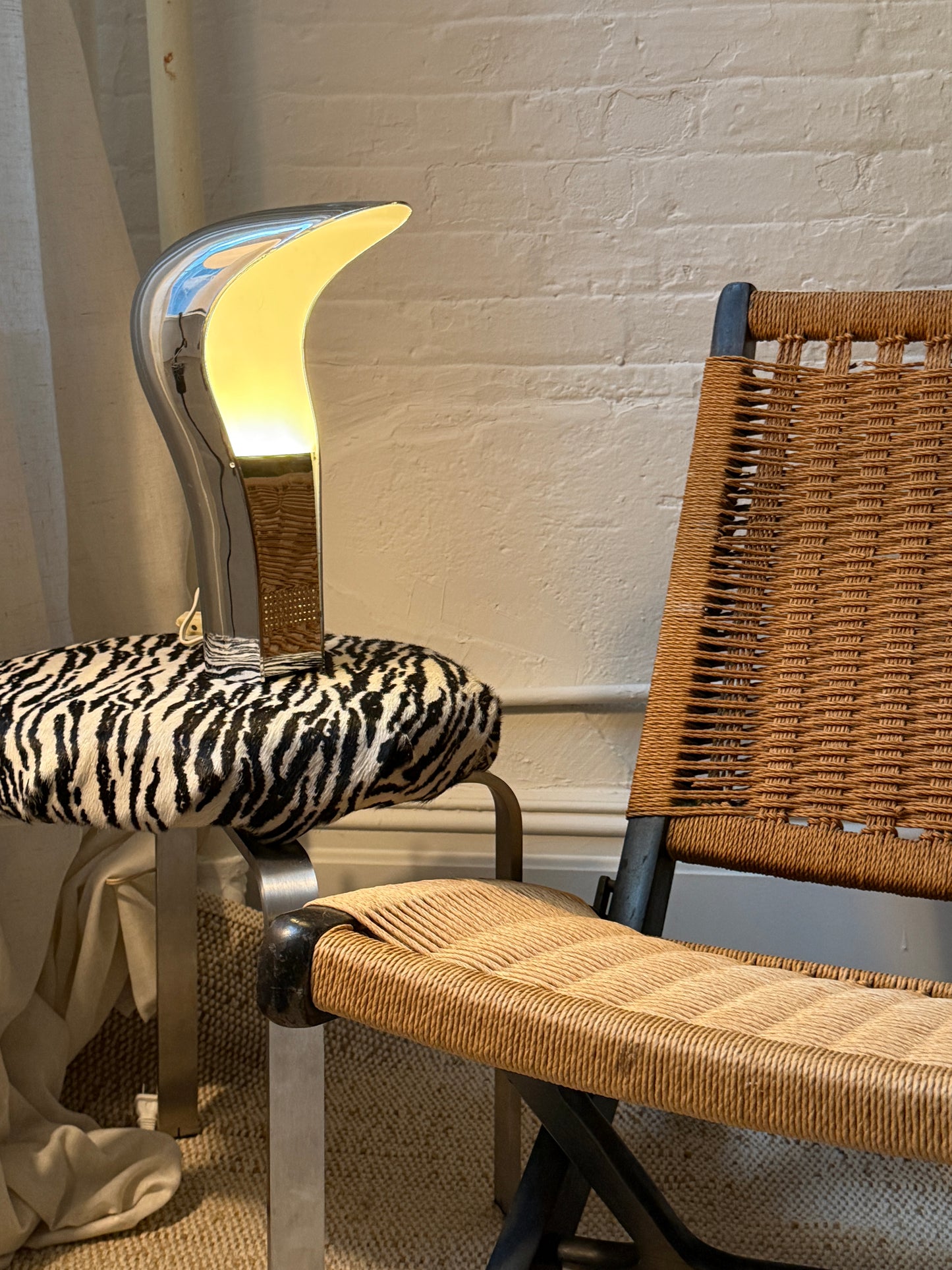 danish modern woven rope folding lounge chair