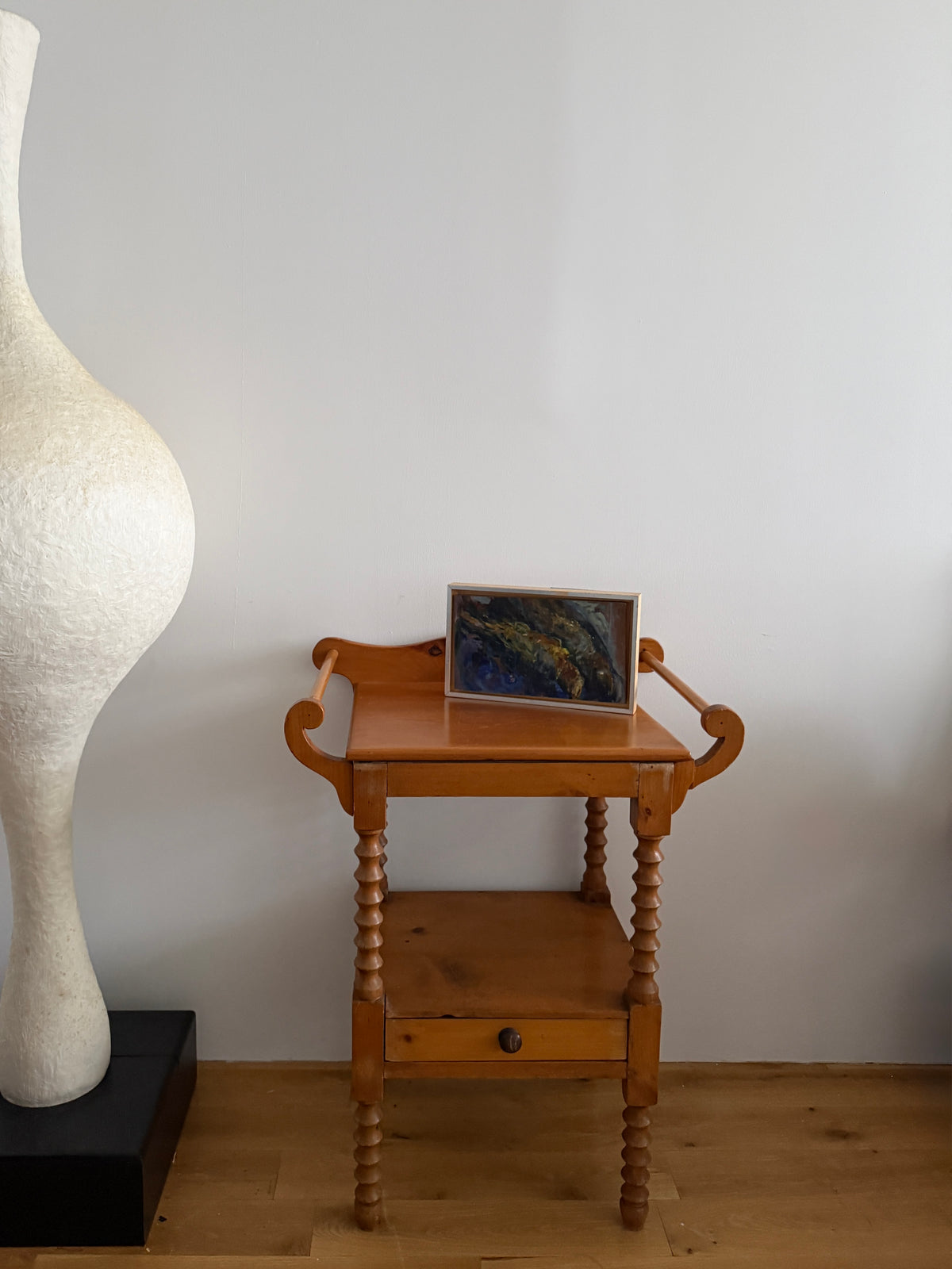 antique pine washstand with spool-turned legs