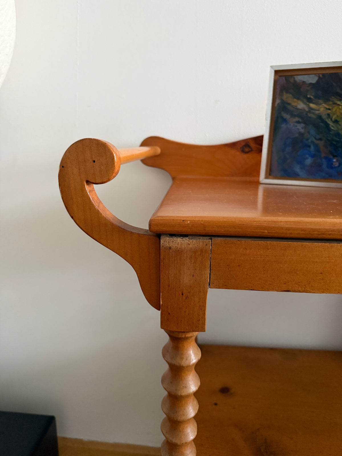 antique pine washstand with spool-turned legs