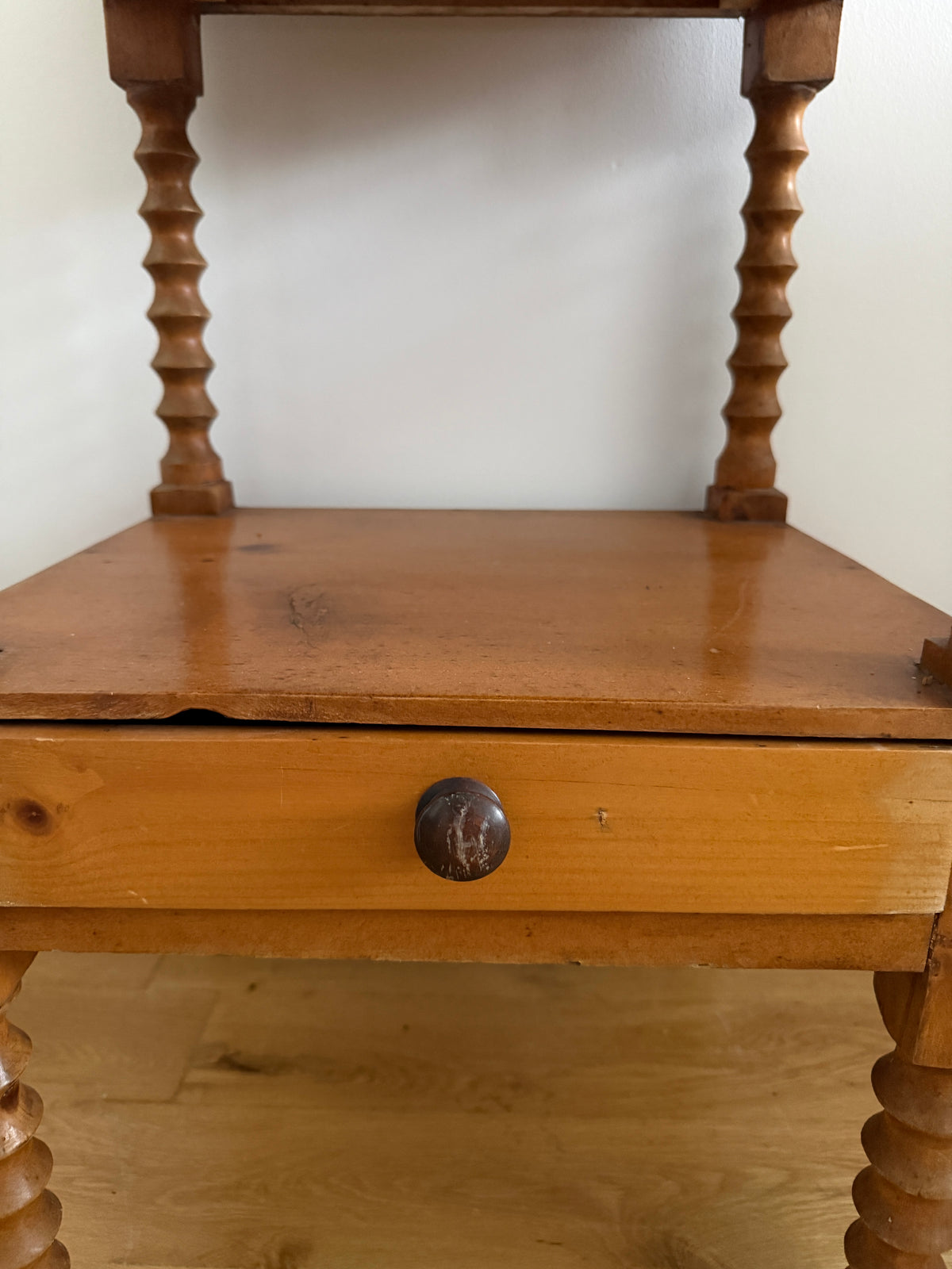 antique pine washstand with spool-turned legs