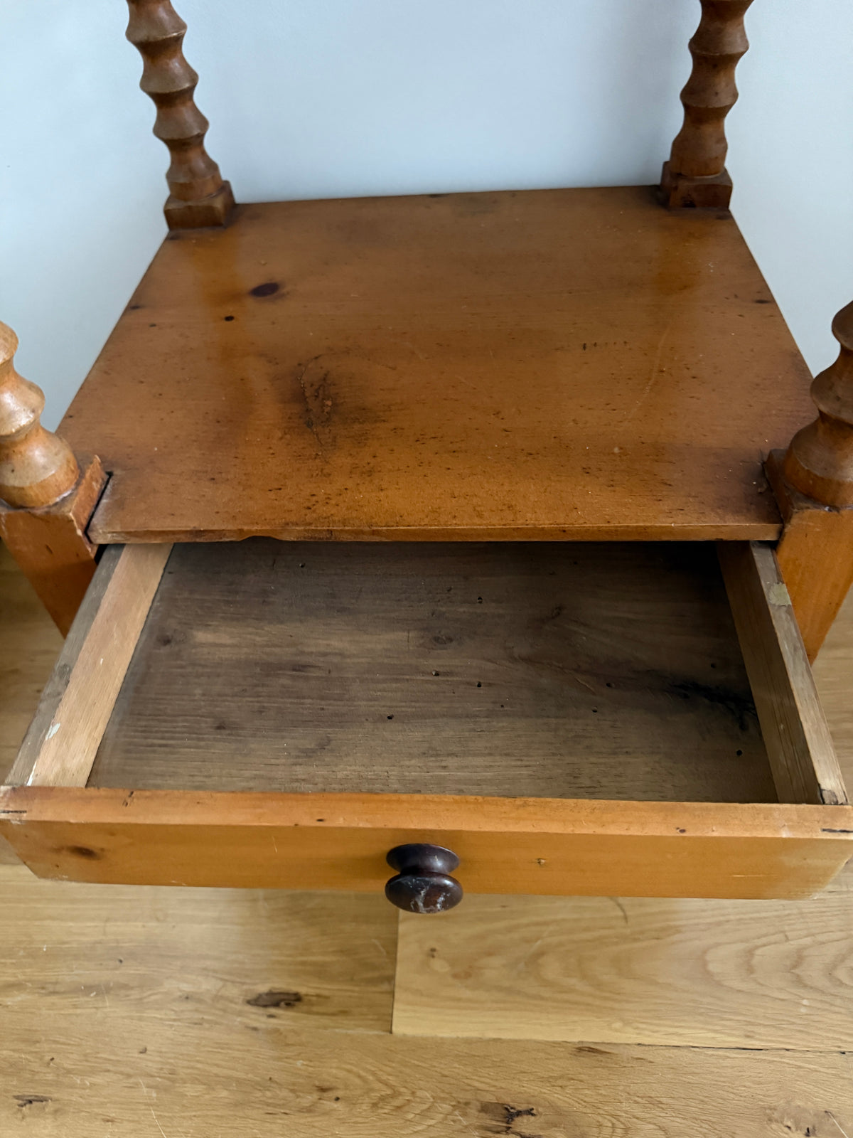 antique pine washstand with spool-turned legs