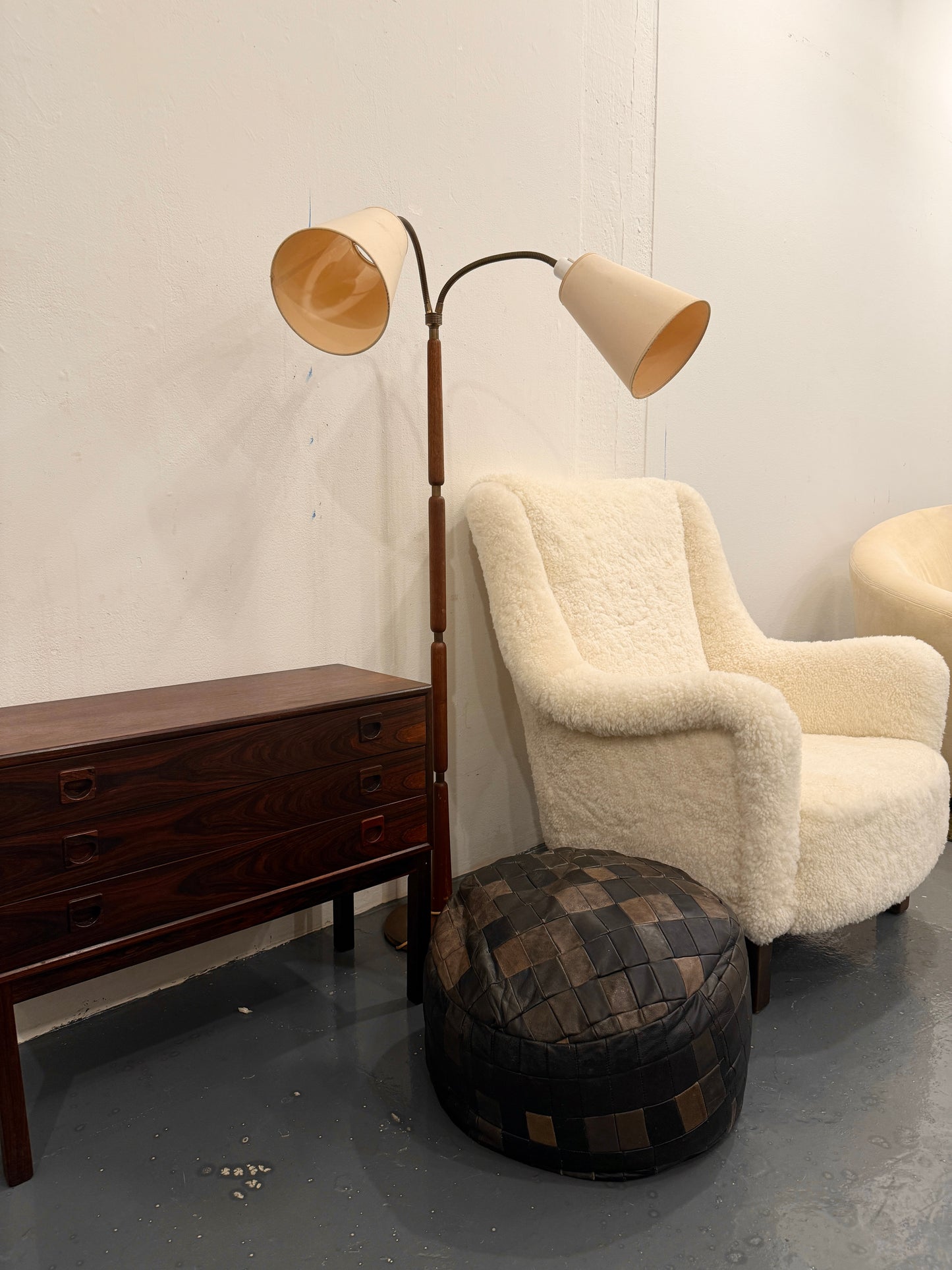scandinavian woven leather pouf