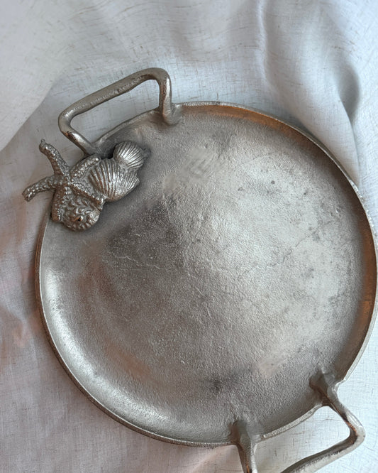 vintage aluminum serving tray with starfish handles