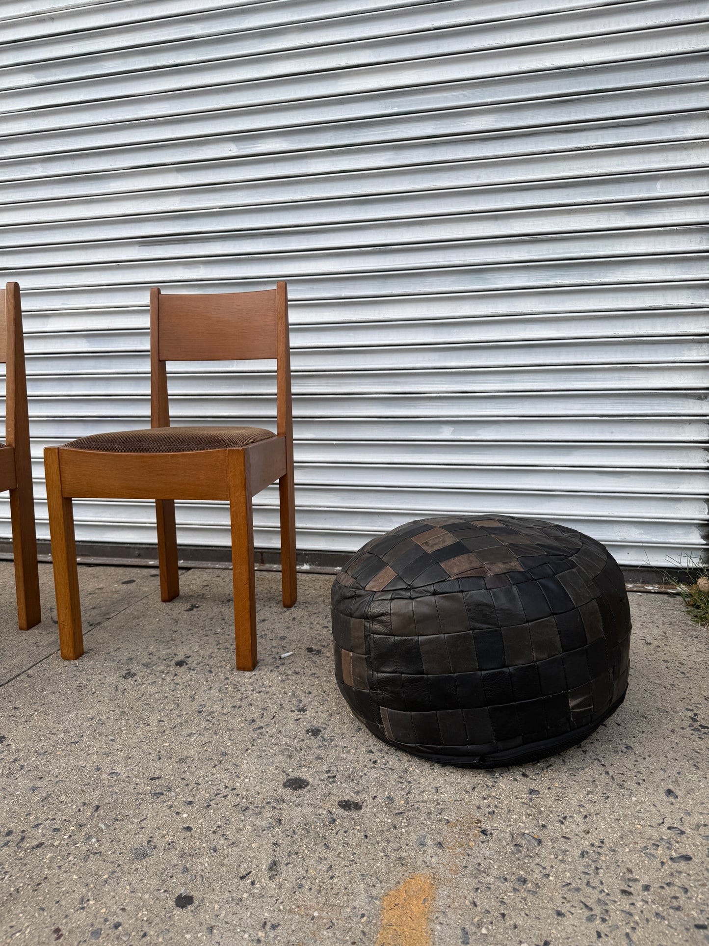 scandinavian woven leather pouf