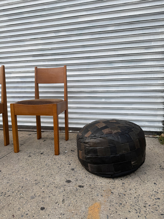 scandinavian woven leather pouf