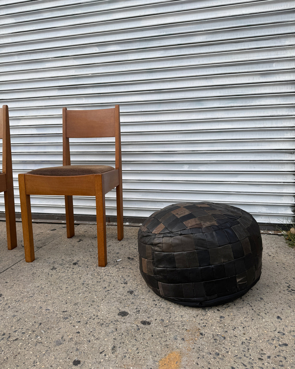 scandinavian woven leather pouf