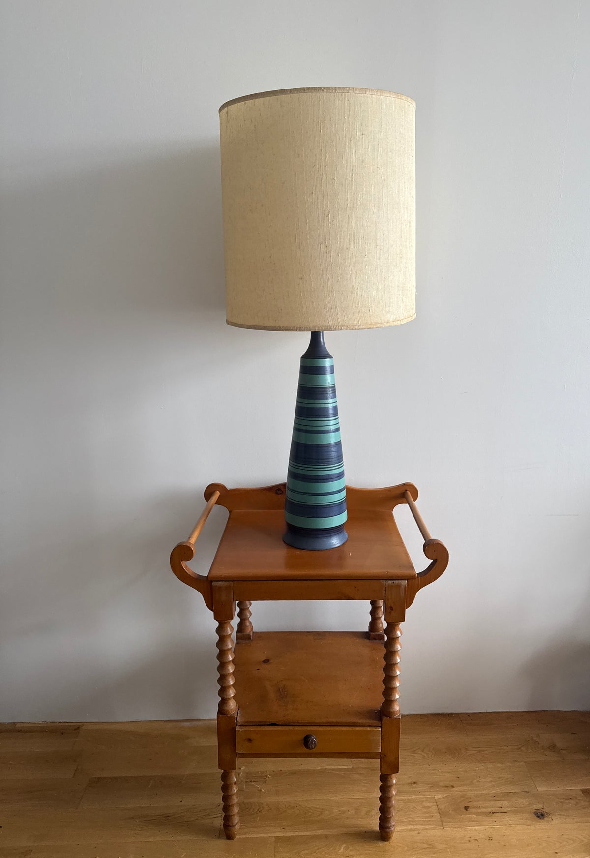 vintage raymor italian striped ceramic table lamp