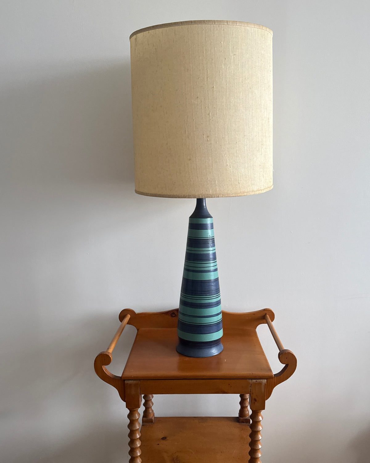 vintage raymor italian striped ceramic table lamp