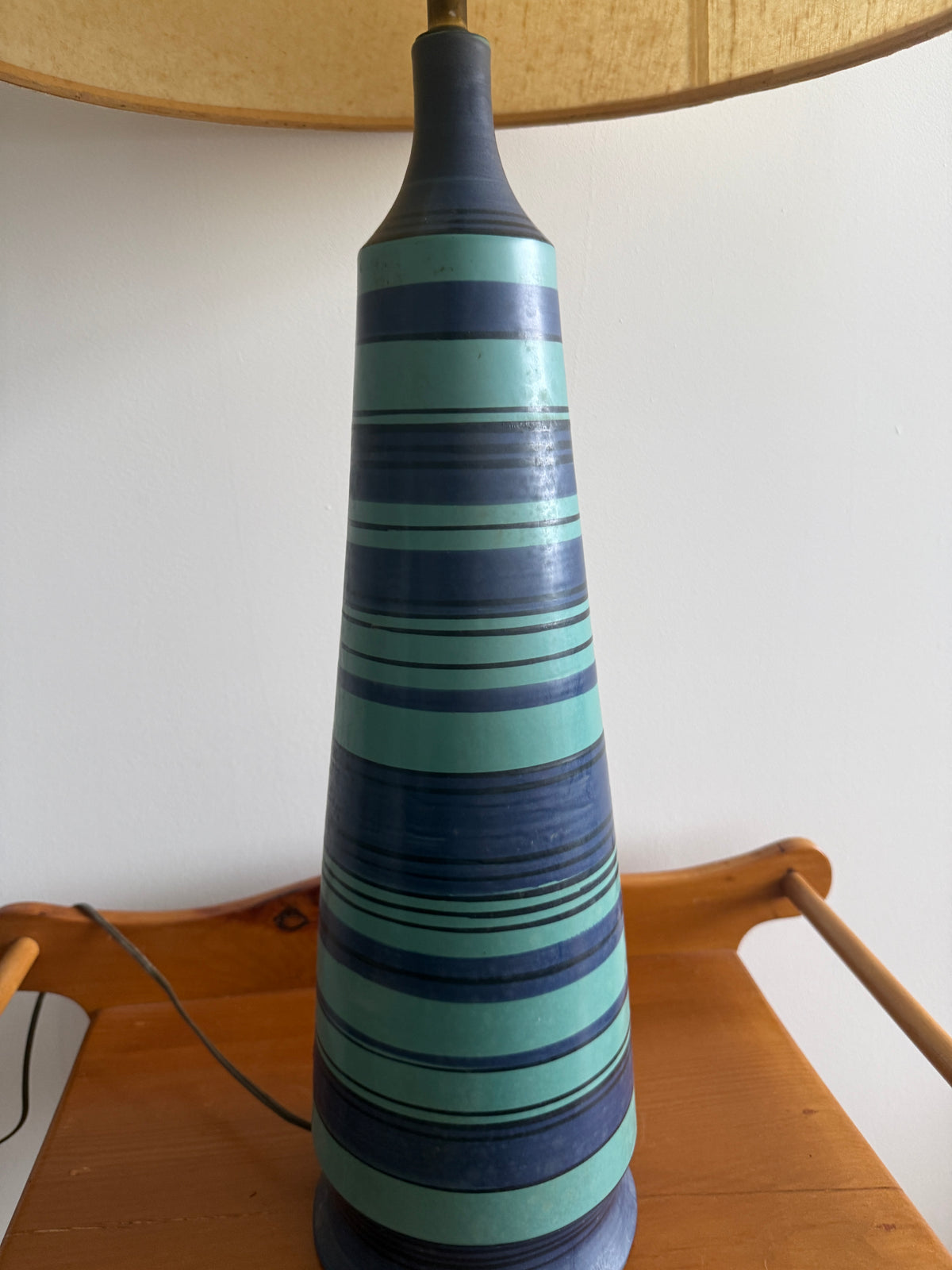 vintage raymor italian striped ceramic table lamp