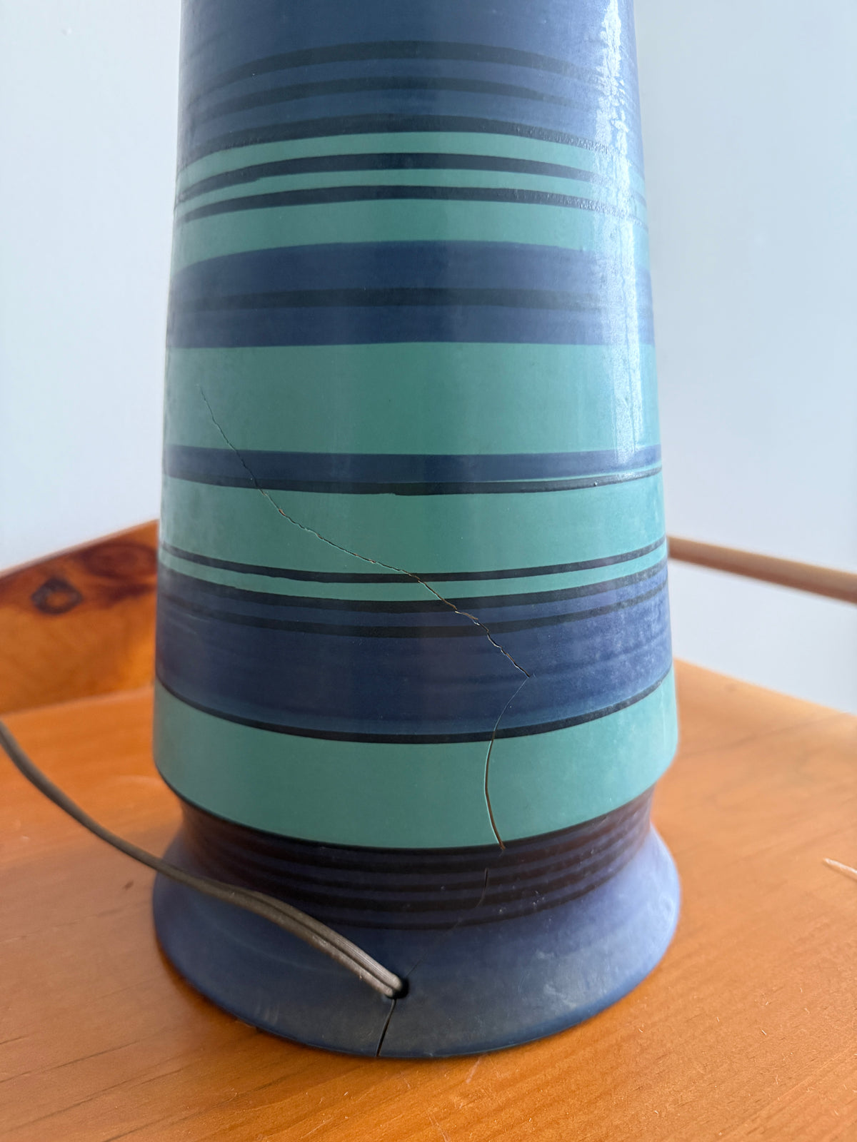 vintage raymor italian striped ceramic table lamp