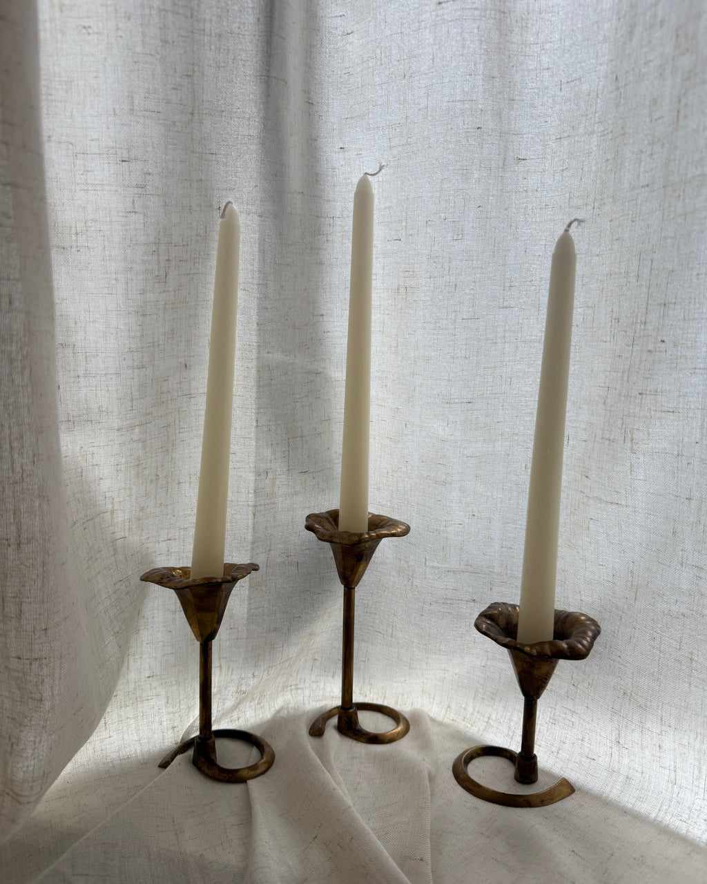vintage brass flower candle holders – set of 3