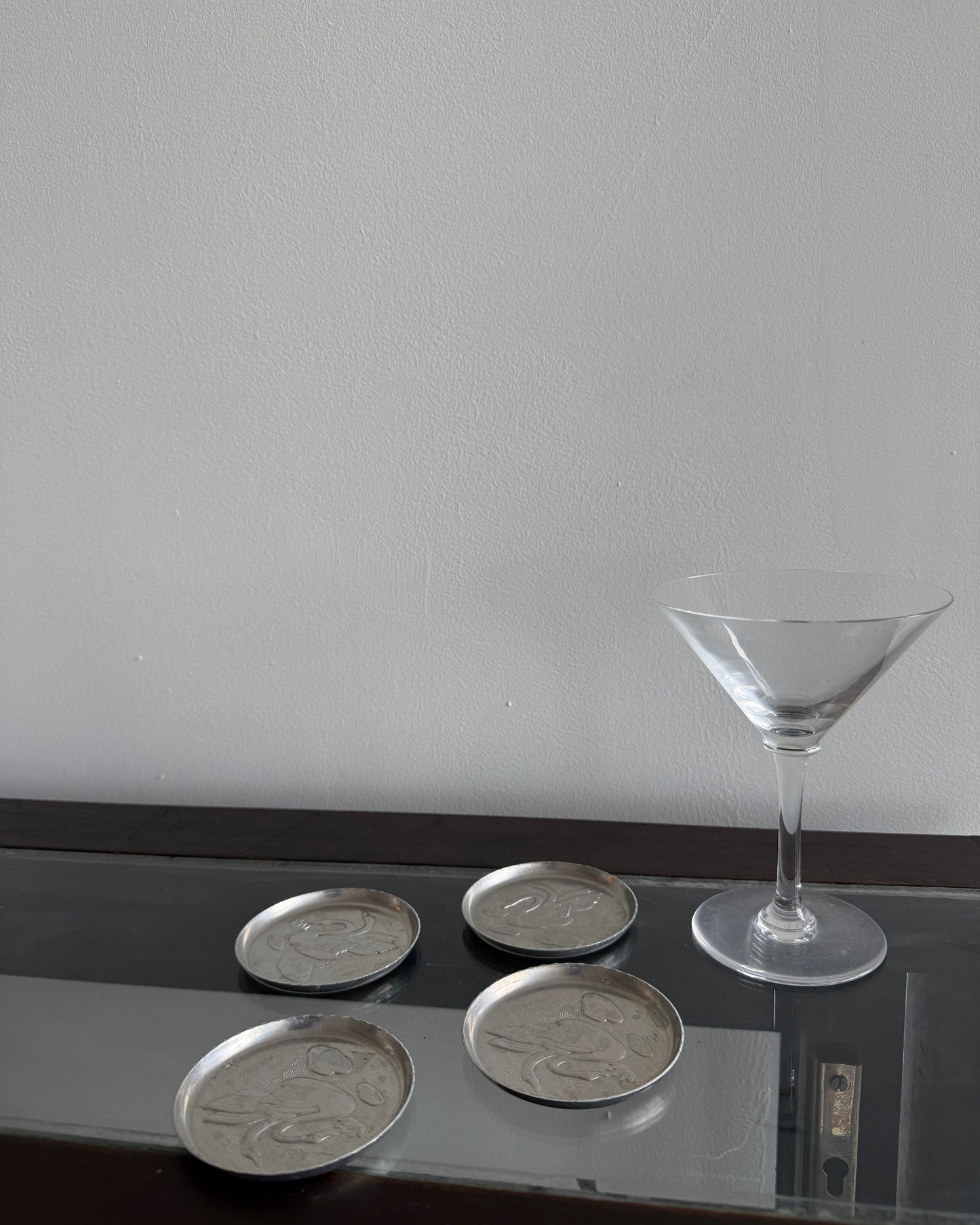 vintage swan aluminum cocktail coasters, set of four