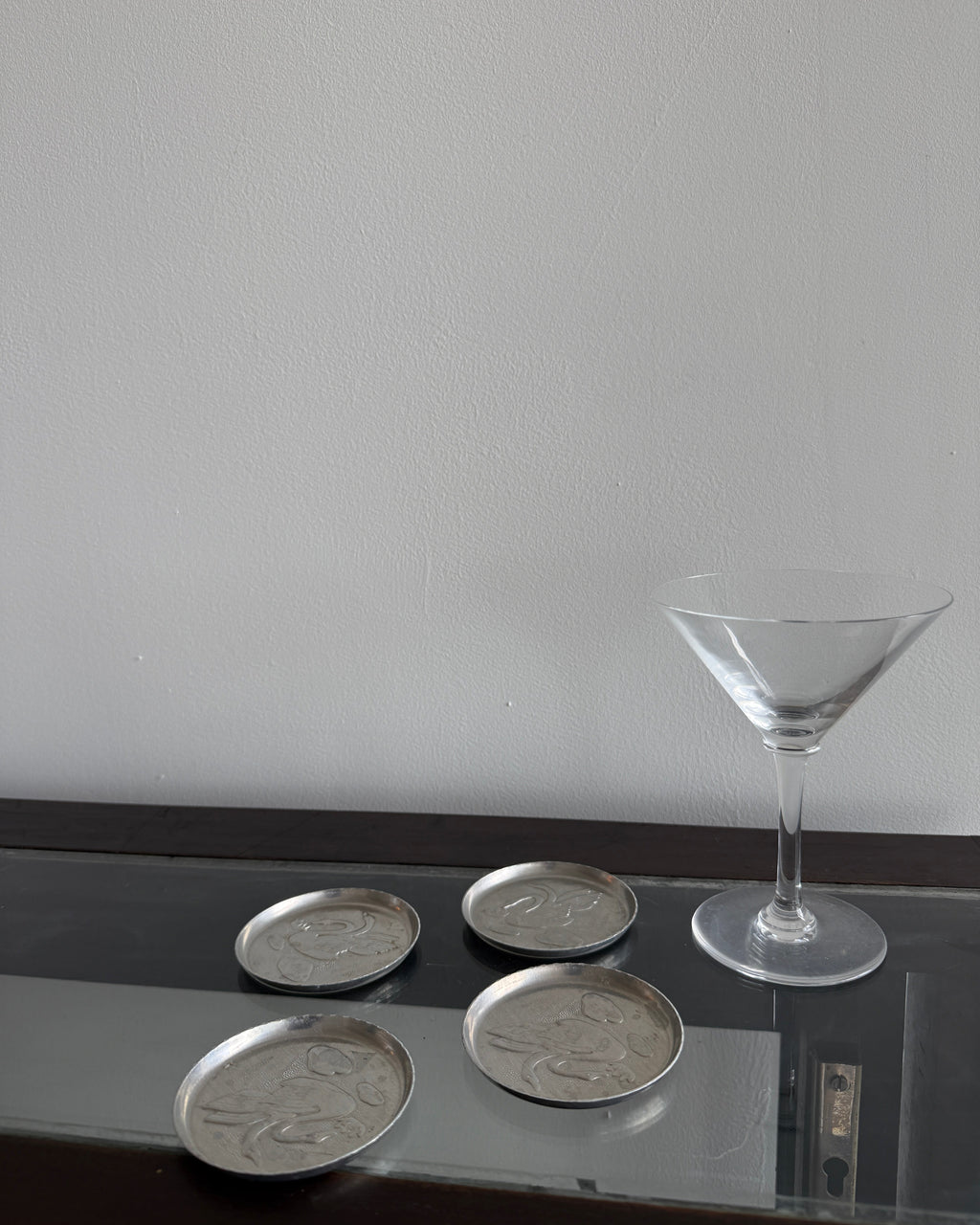 vintage swan aluminum cocktail coasters, set of four