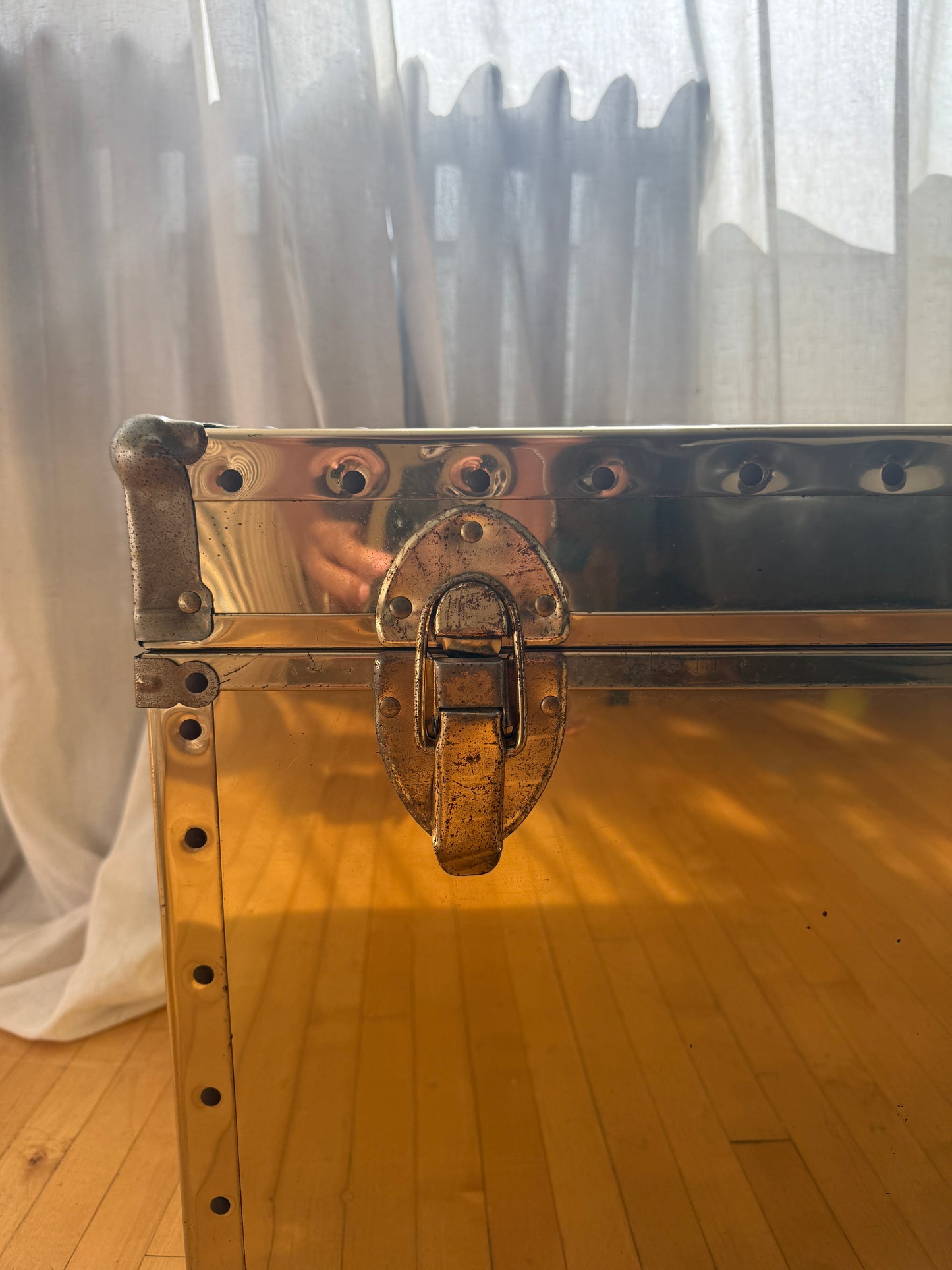 vintage brass trunk coffee table