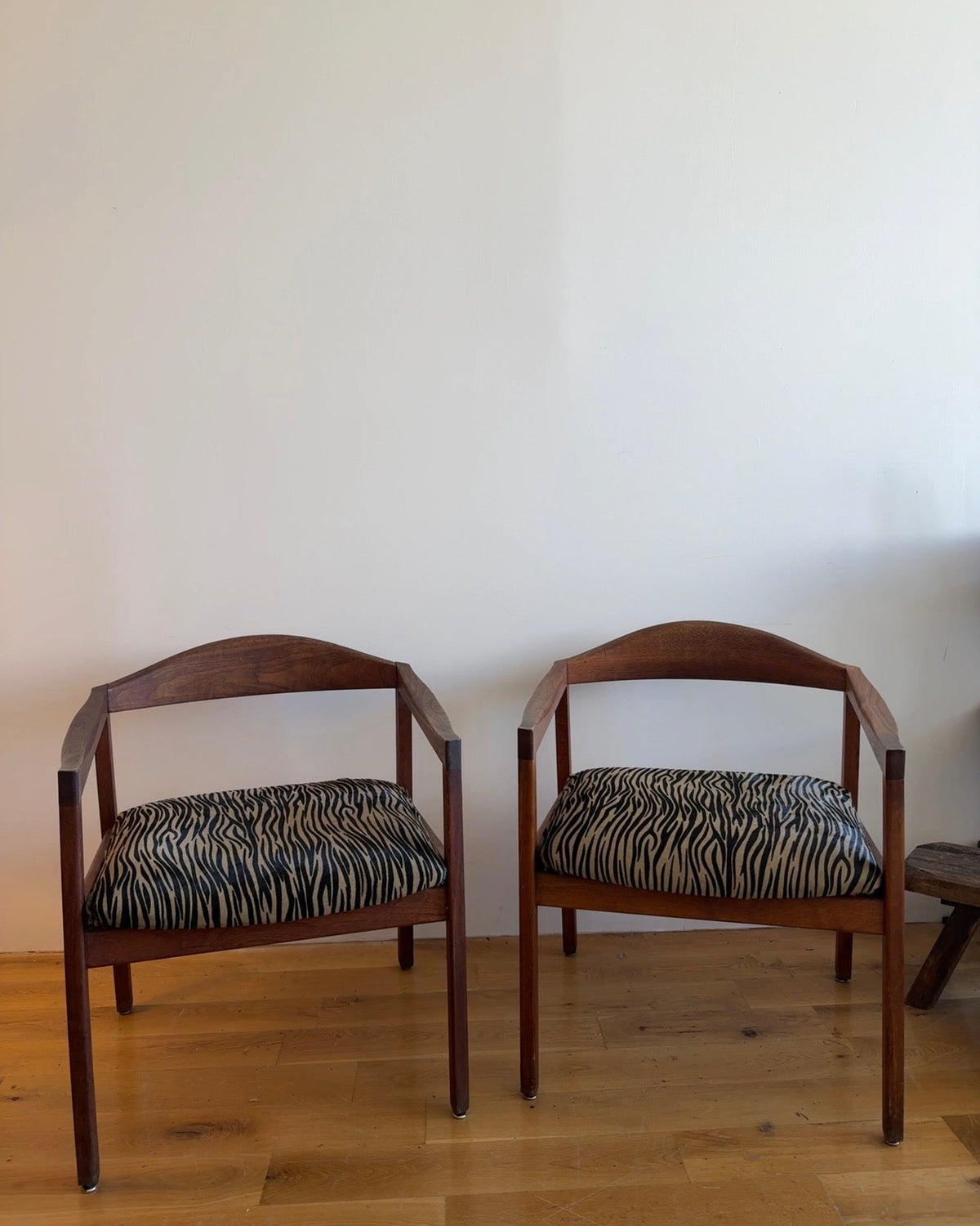 ray zimmerman for dux teak lounge chairs in custom tiger calf hair