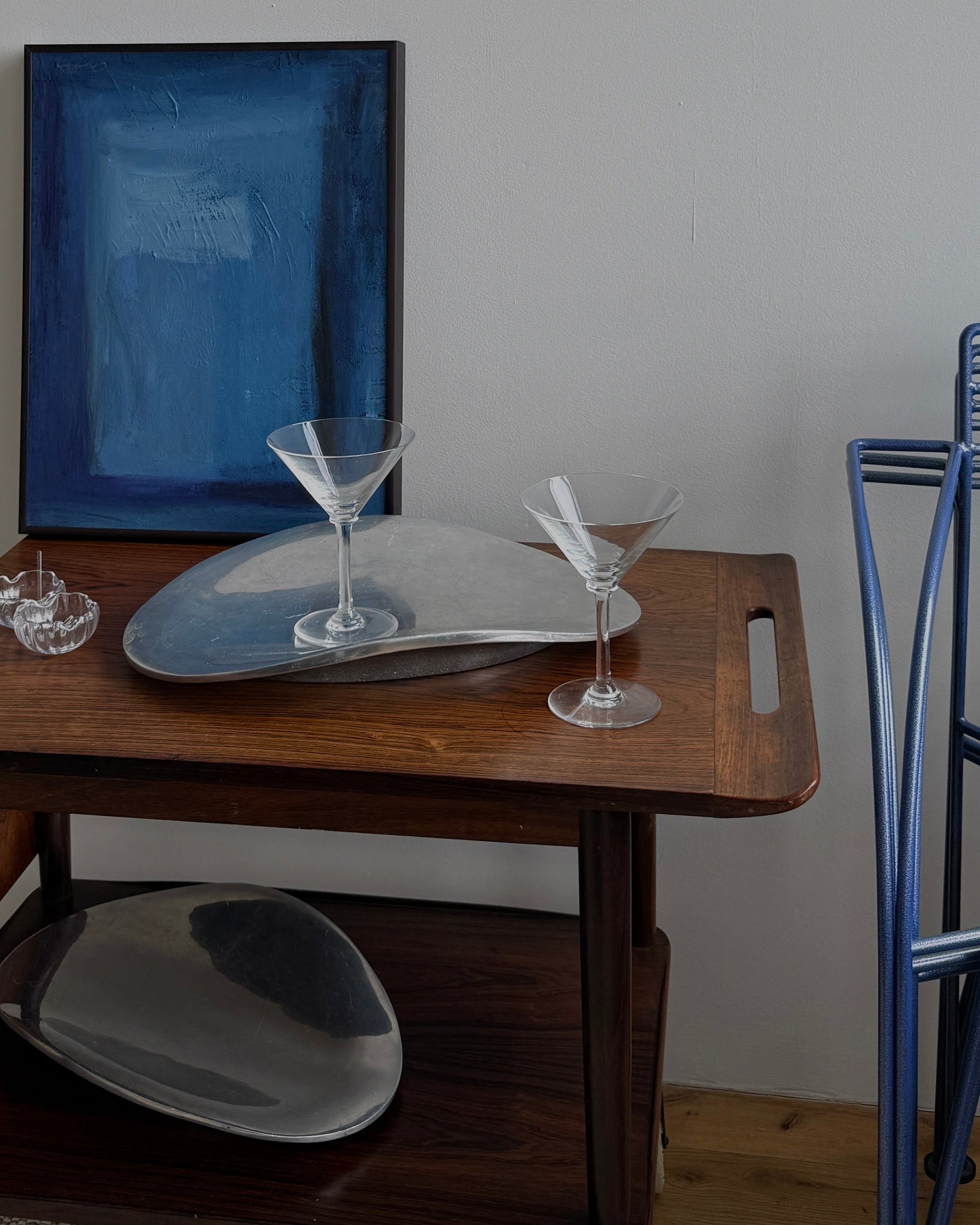 vintage sculptural silver tone tray