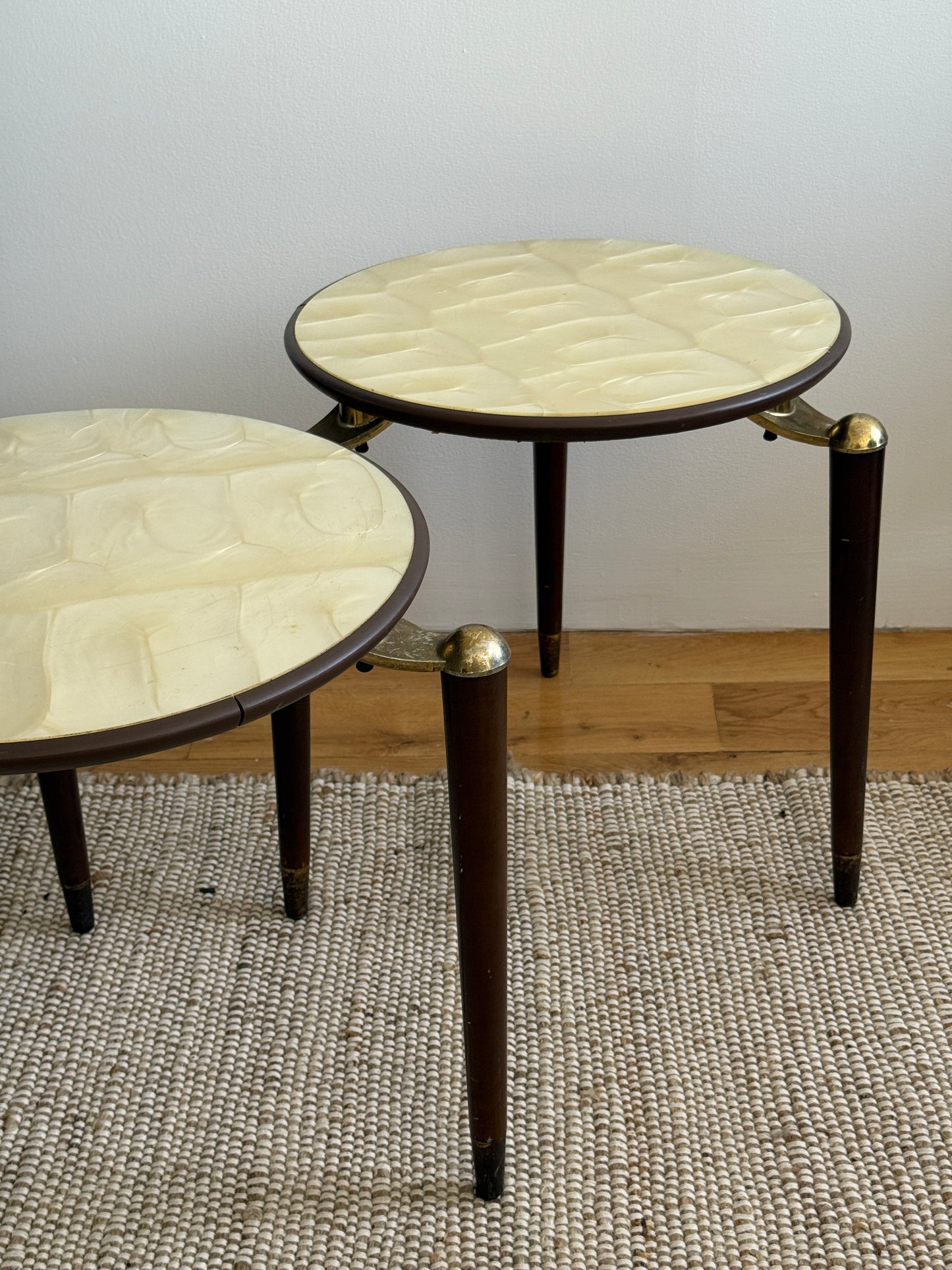 vintage mother of pearl nesting side tables, pair