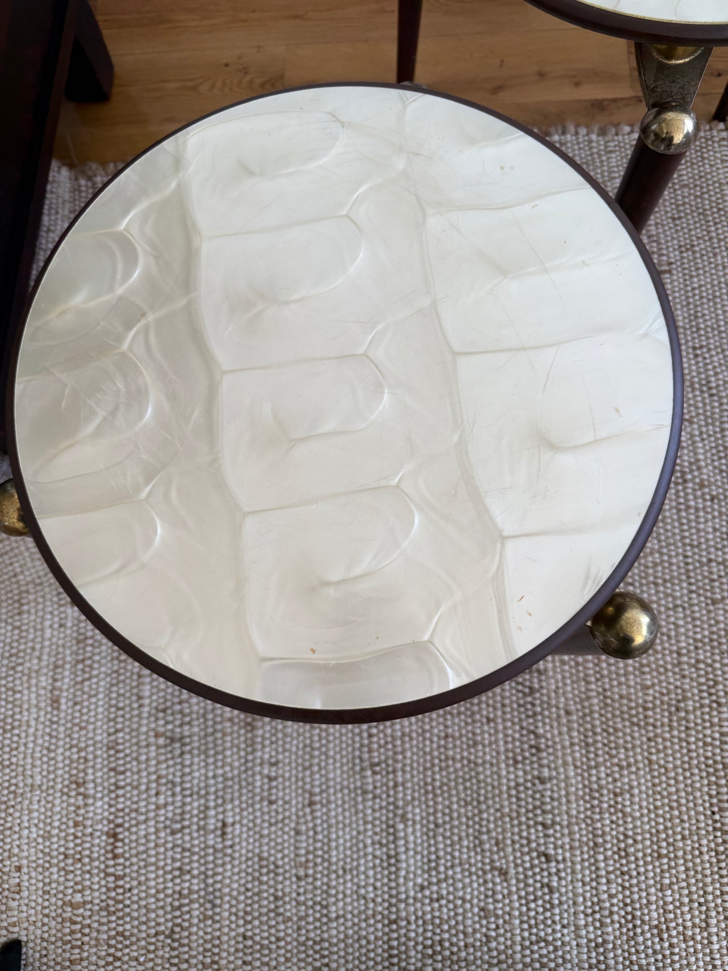 vintage mother of pearl nesting side tables, pair