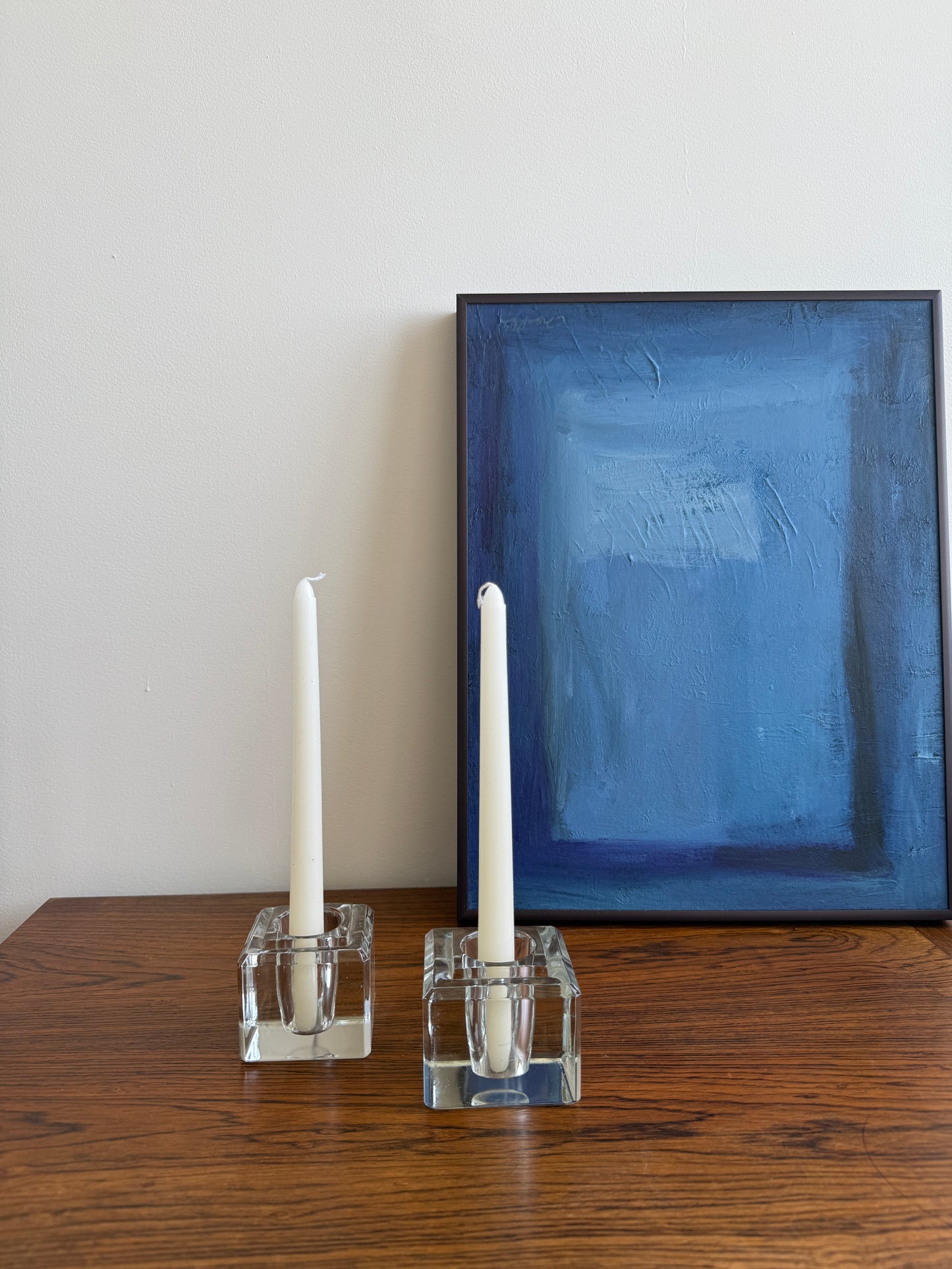 vintage glass cube candlesticks, pair