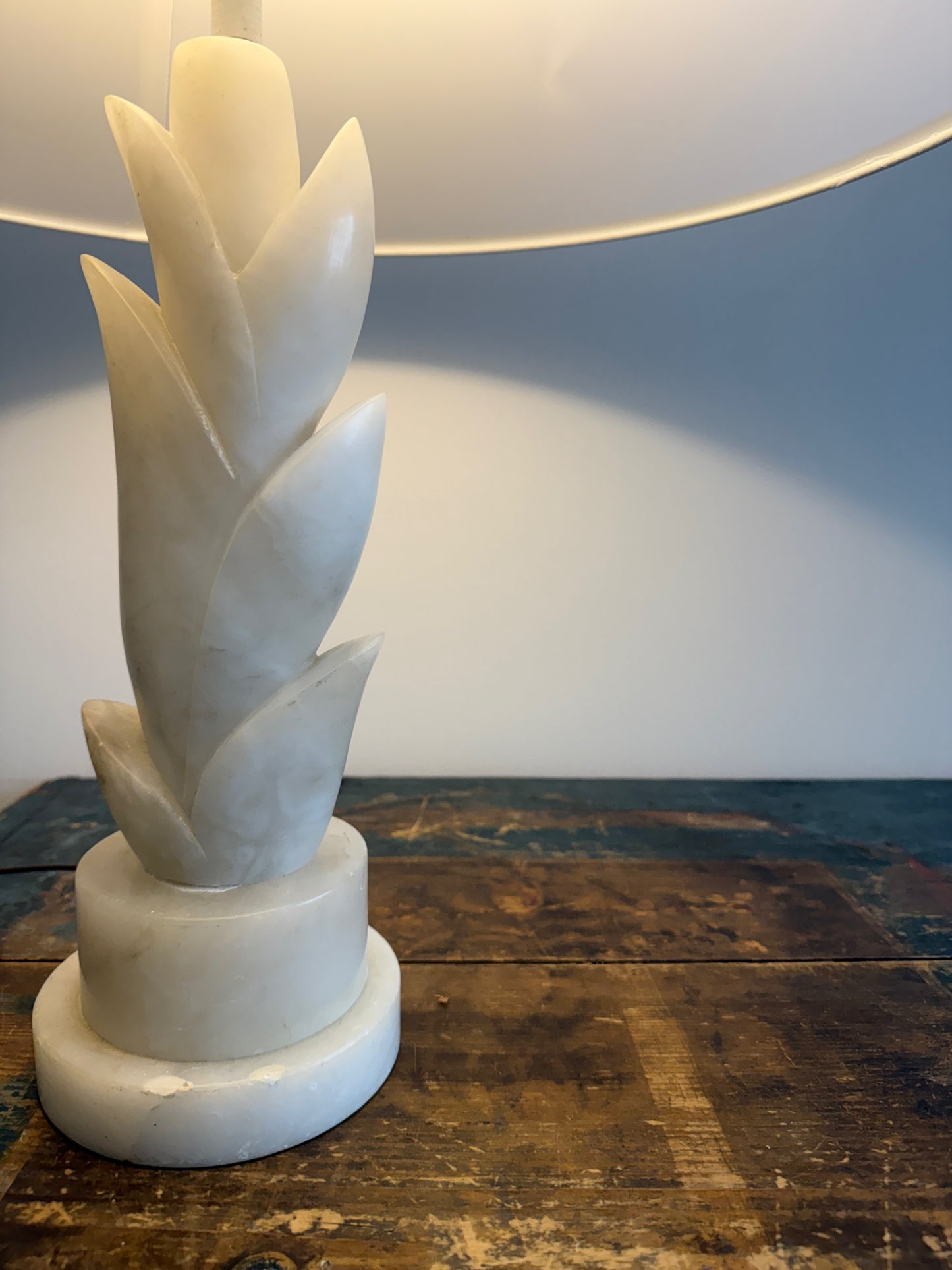 carved alabaster leaf table lamp