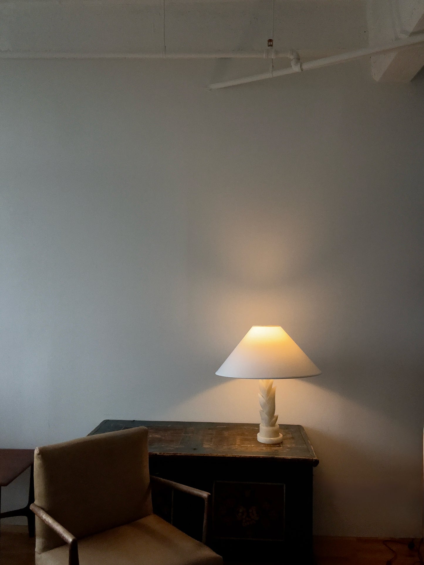 carved alabaster leaf table lamp