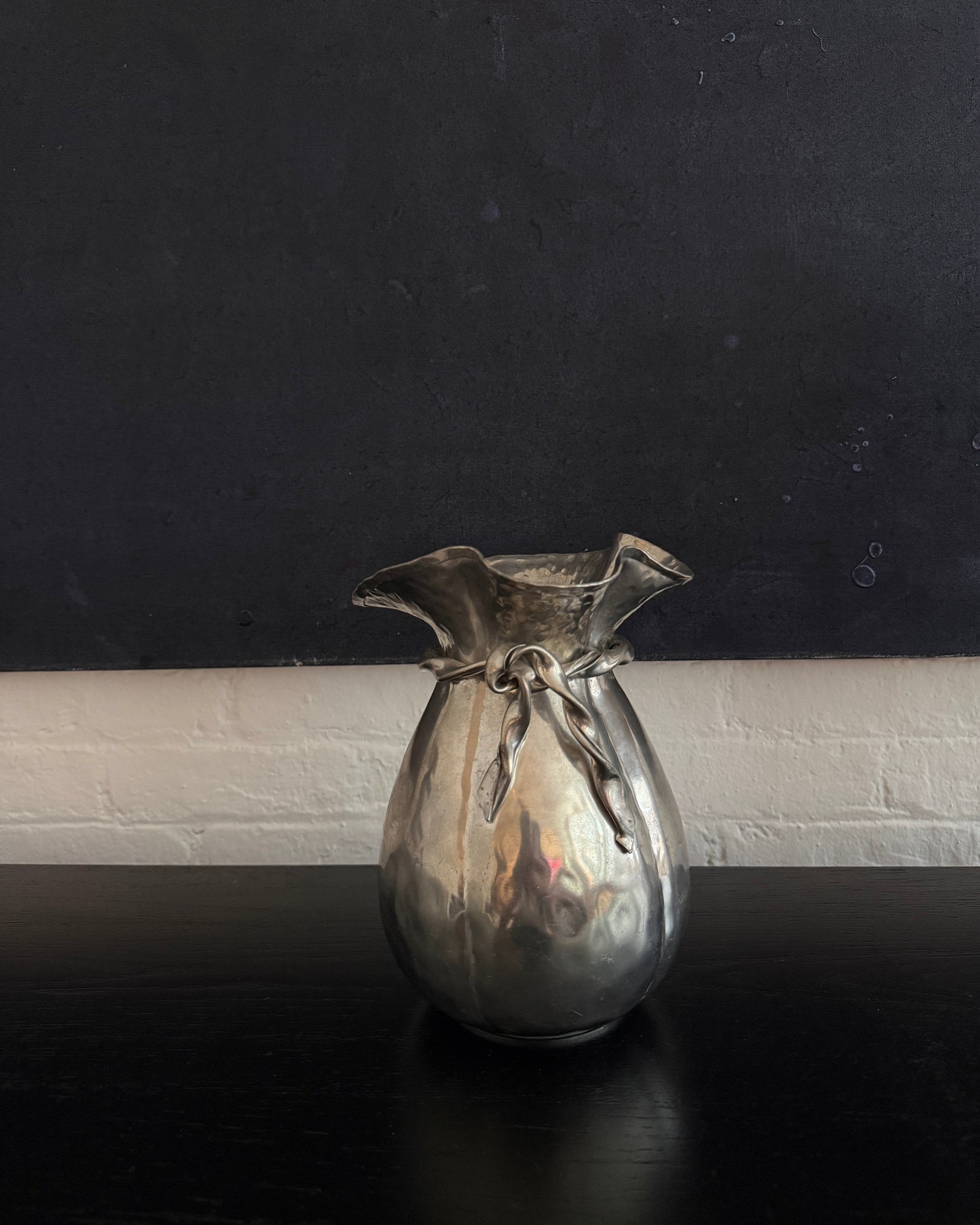vintage french hand-hammered pewter vase