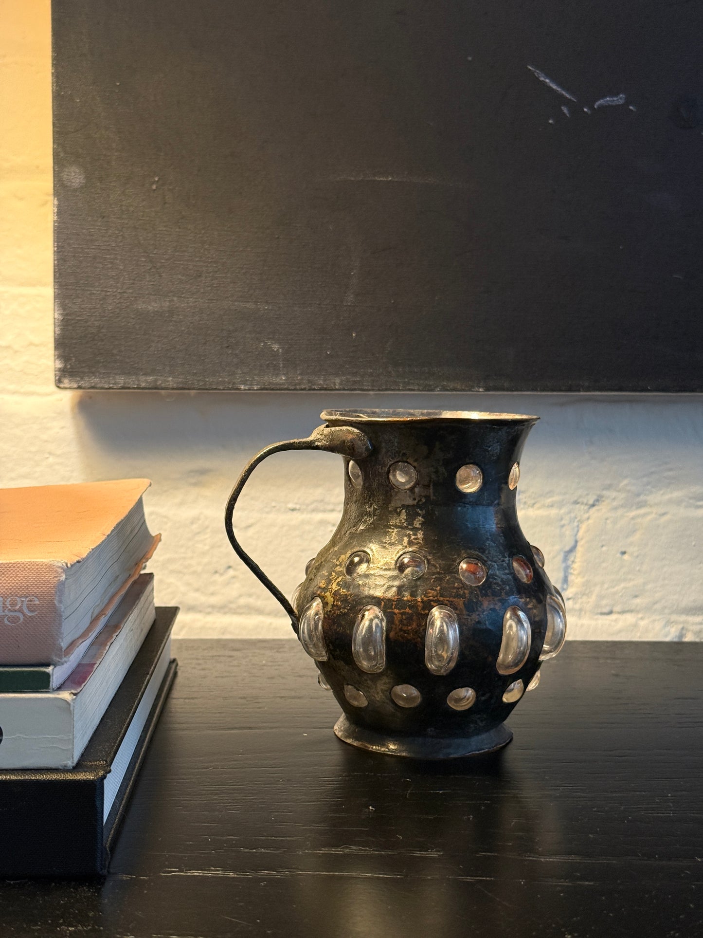 vintage metal-clad glass cabochon vessel