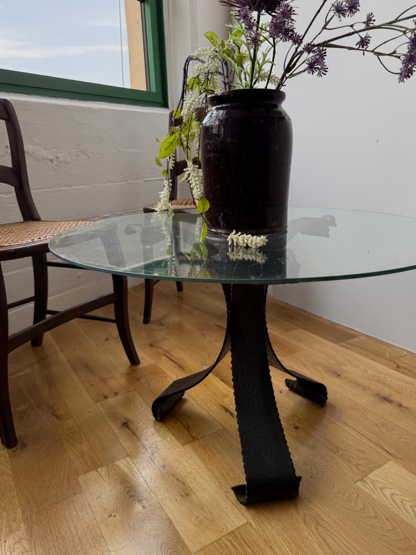 vintage spanish wrought iron and glass occasional table