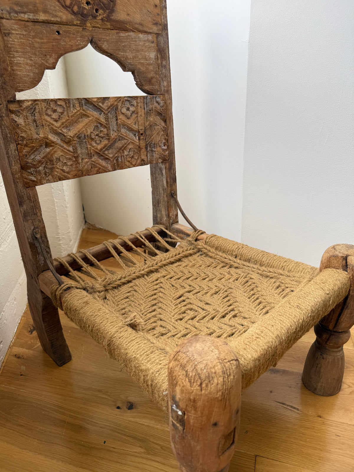 antique indian low rope chair