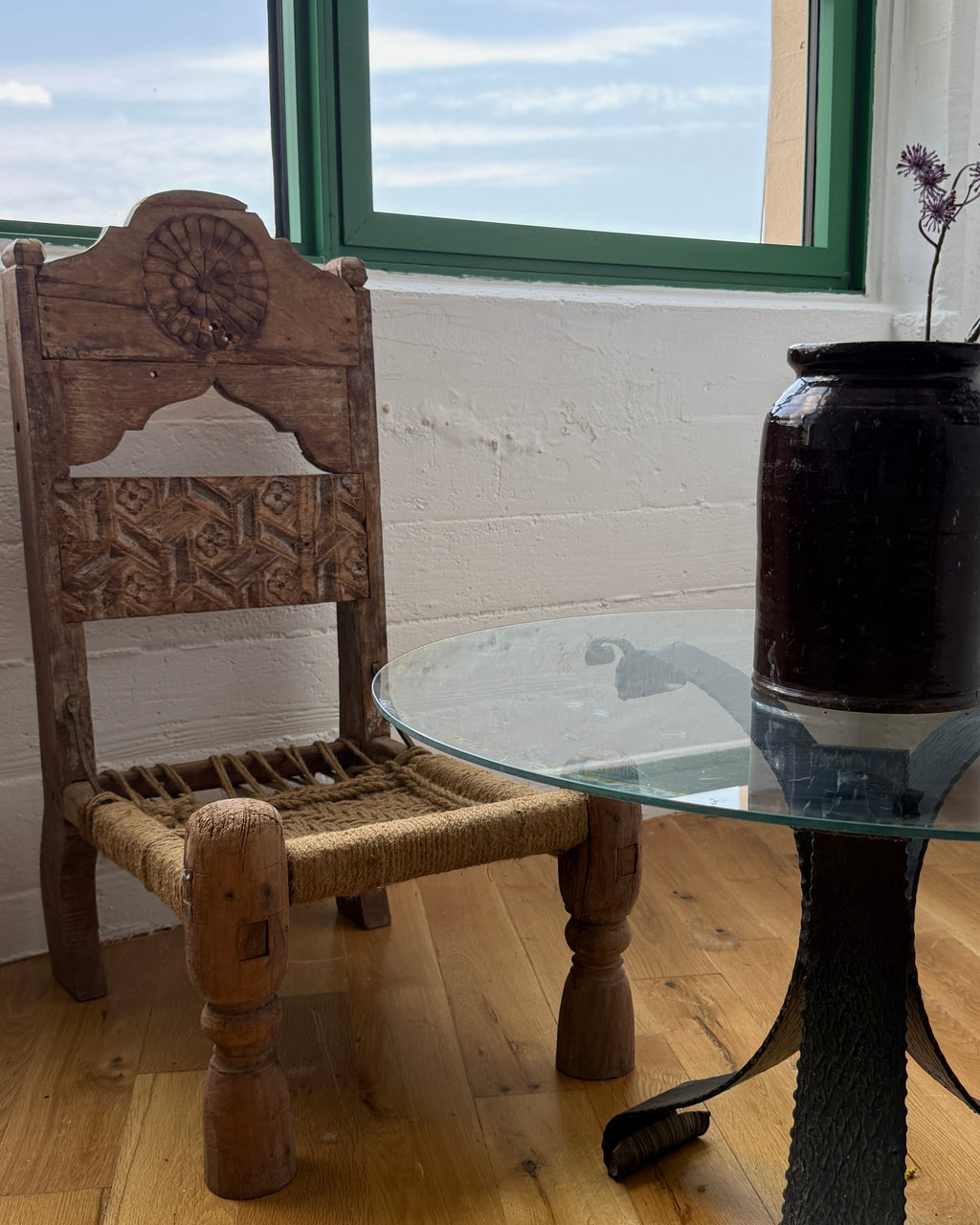 antique indian low rope chair