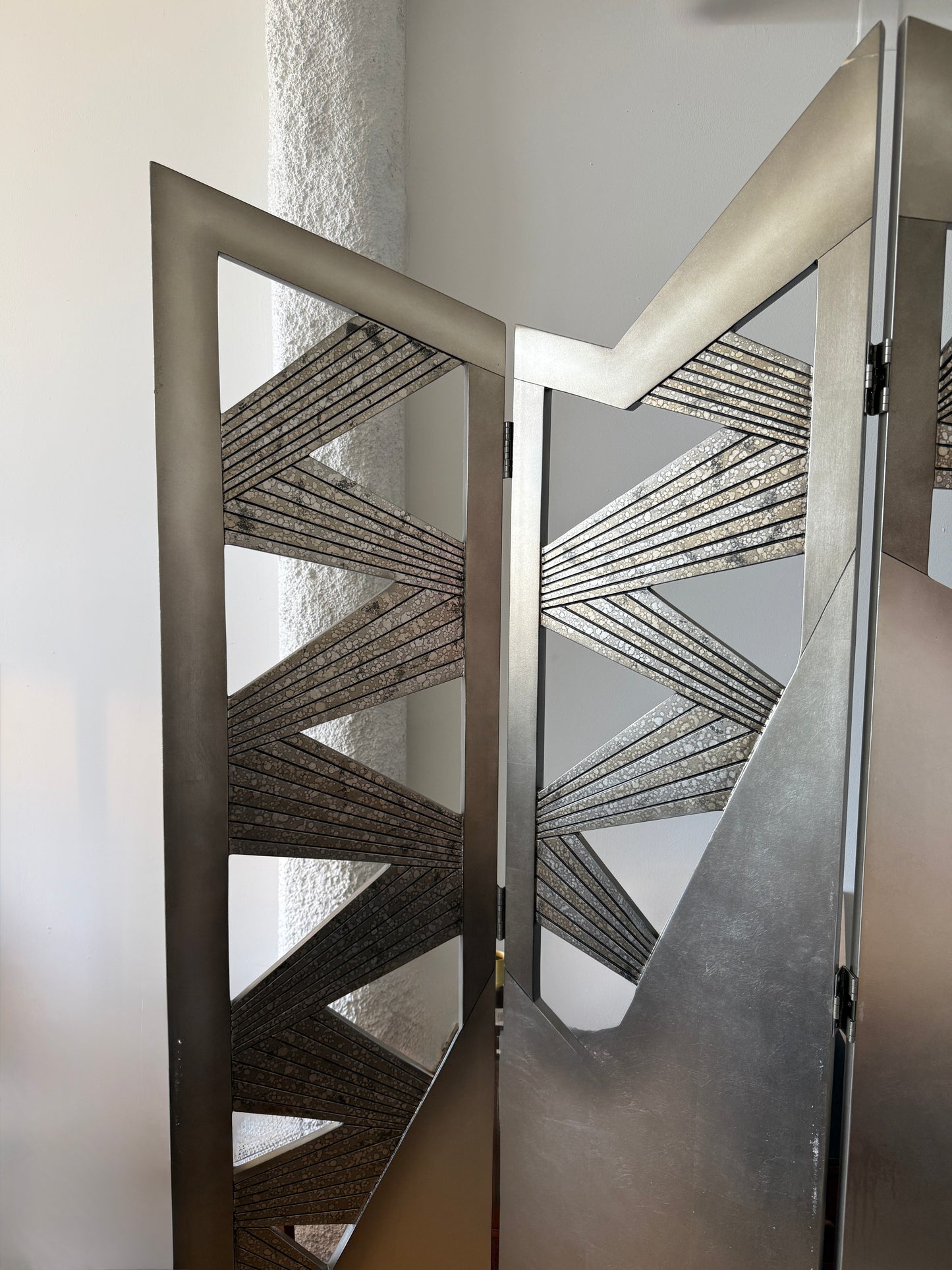 vintage silvered three-panel room divider