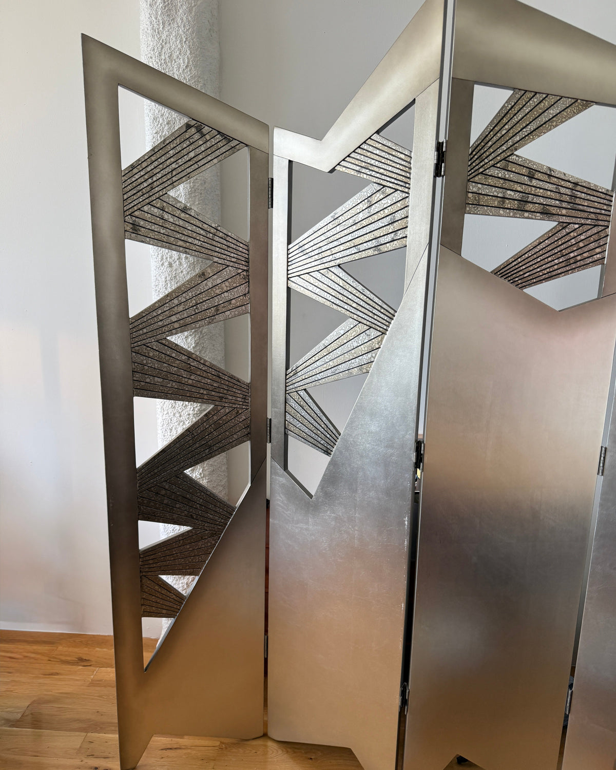 vintage silvered three-panel room divider