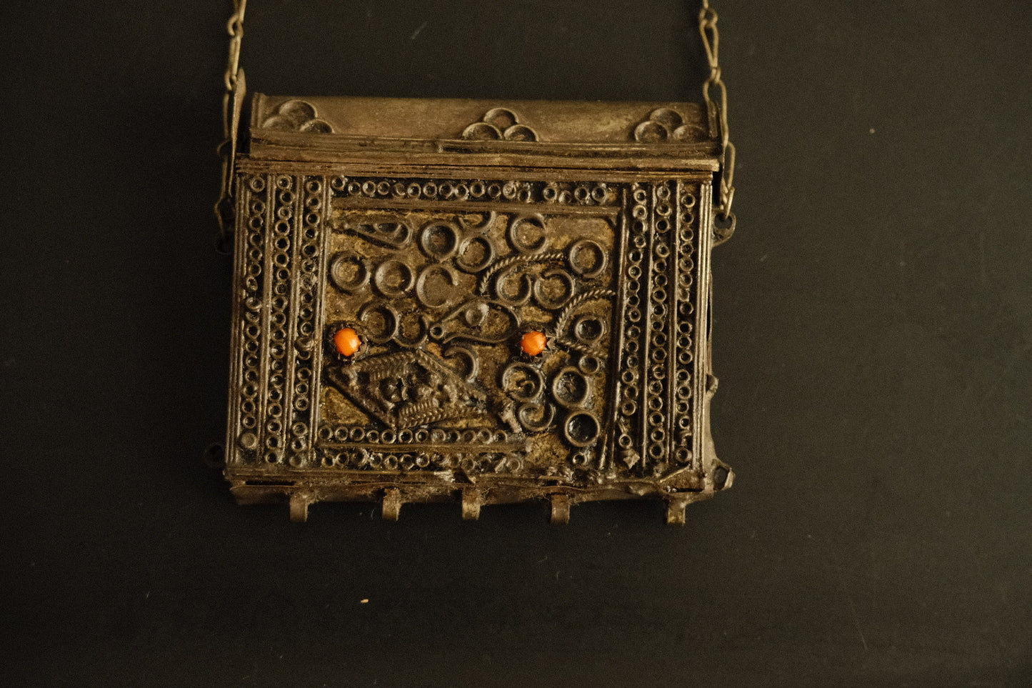 vintage metal pendant pouch with chain