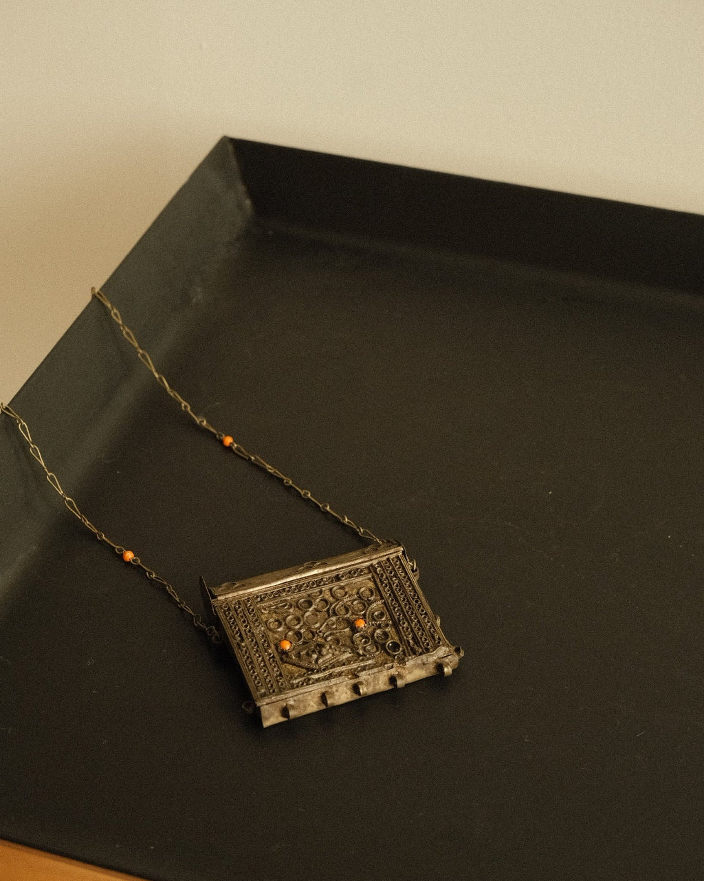 vintage metal pendant pouch with chain