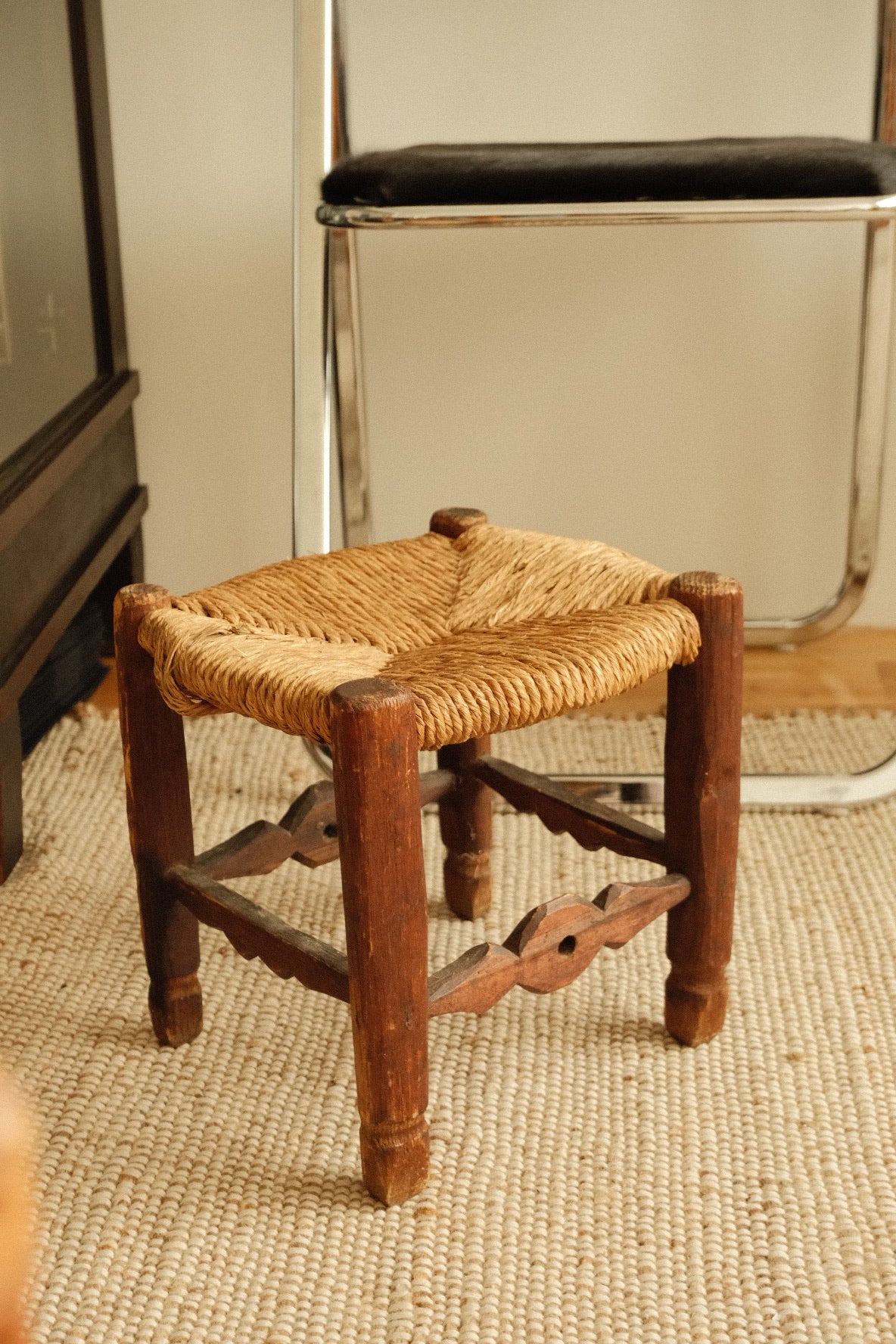 vintage french rush seat stool