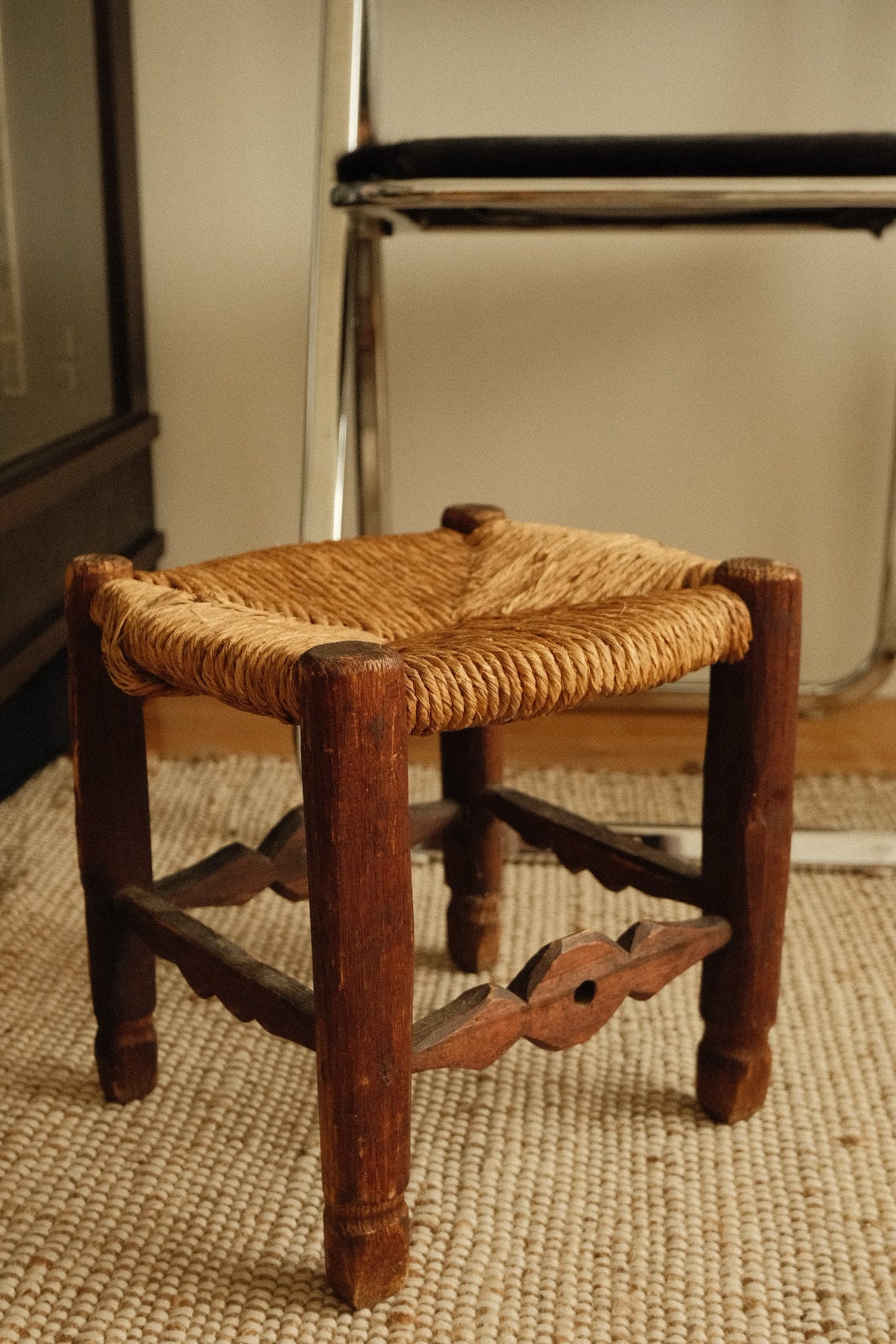 vintage french rush seat stool