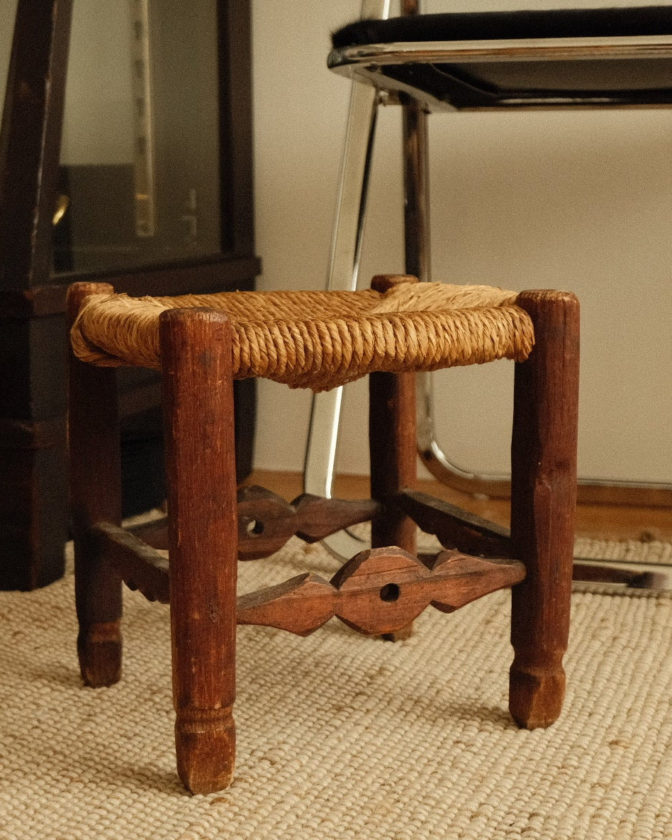 vintage french rush seat stool