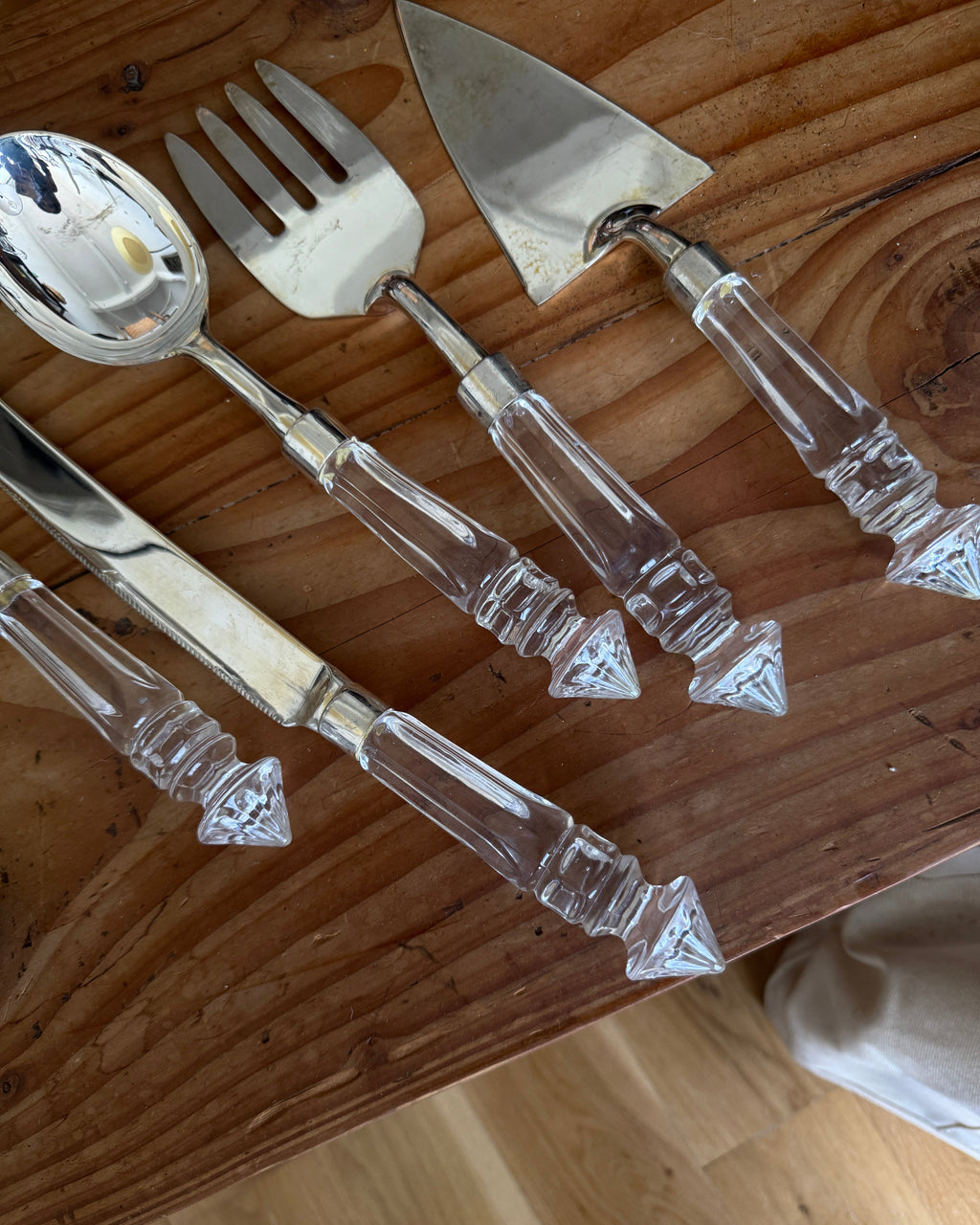 vintage silverplate serving set with crystal glass handles
