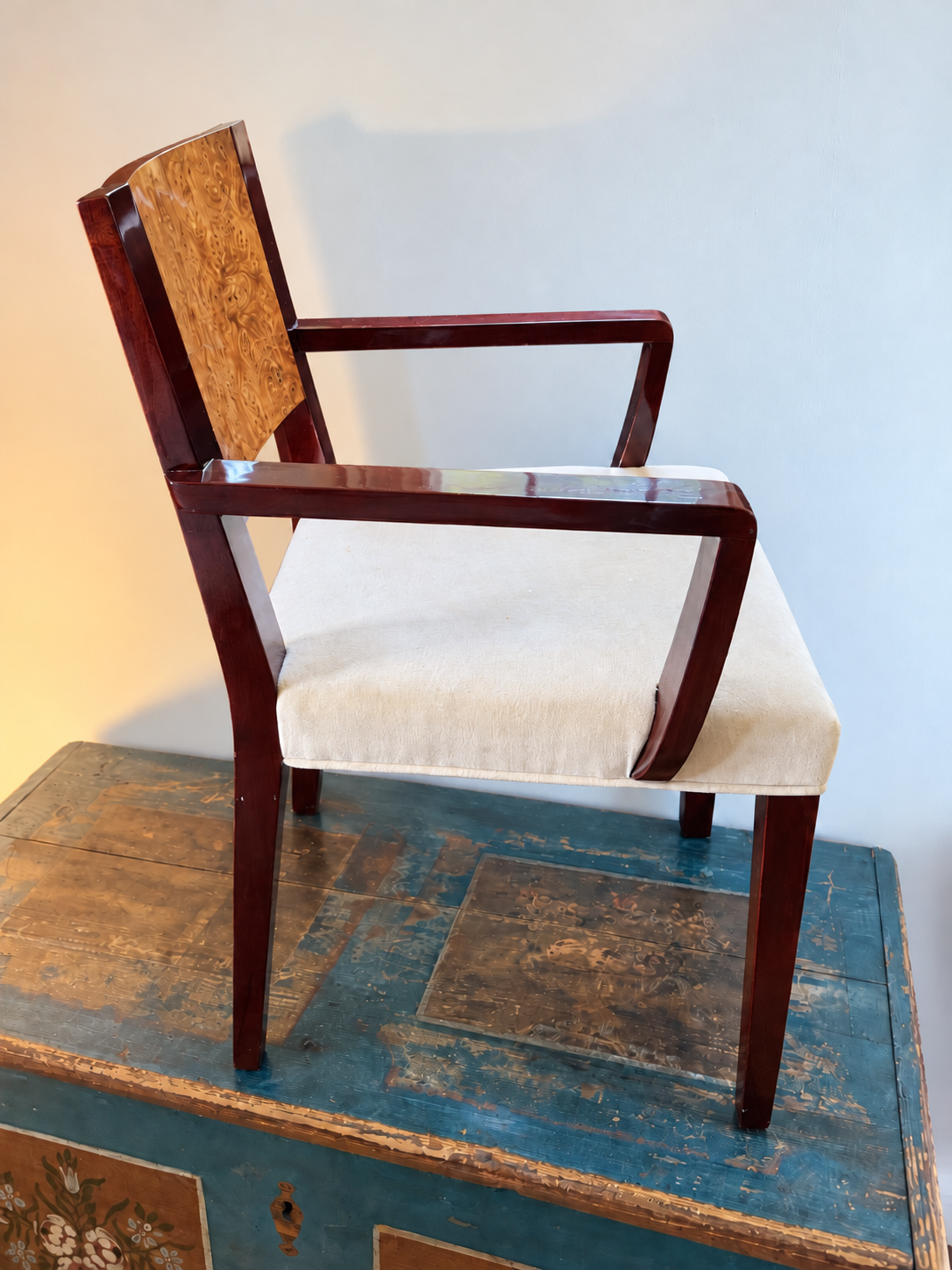 burl & mahogany art deco style armchair
