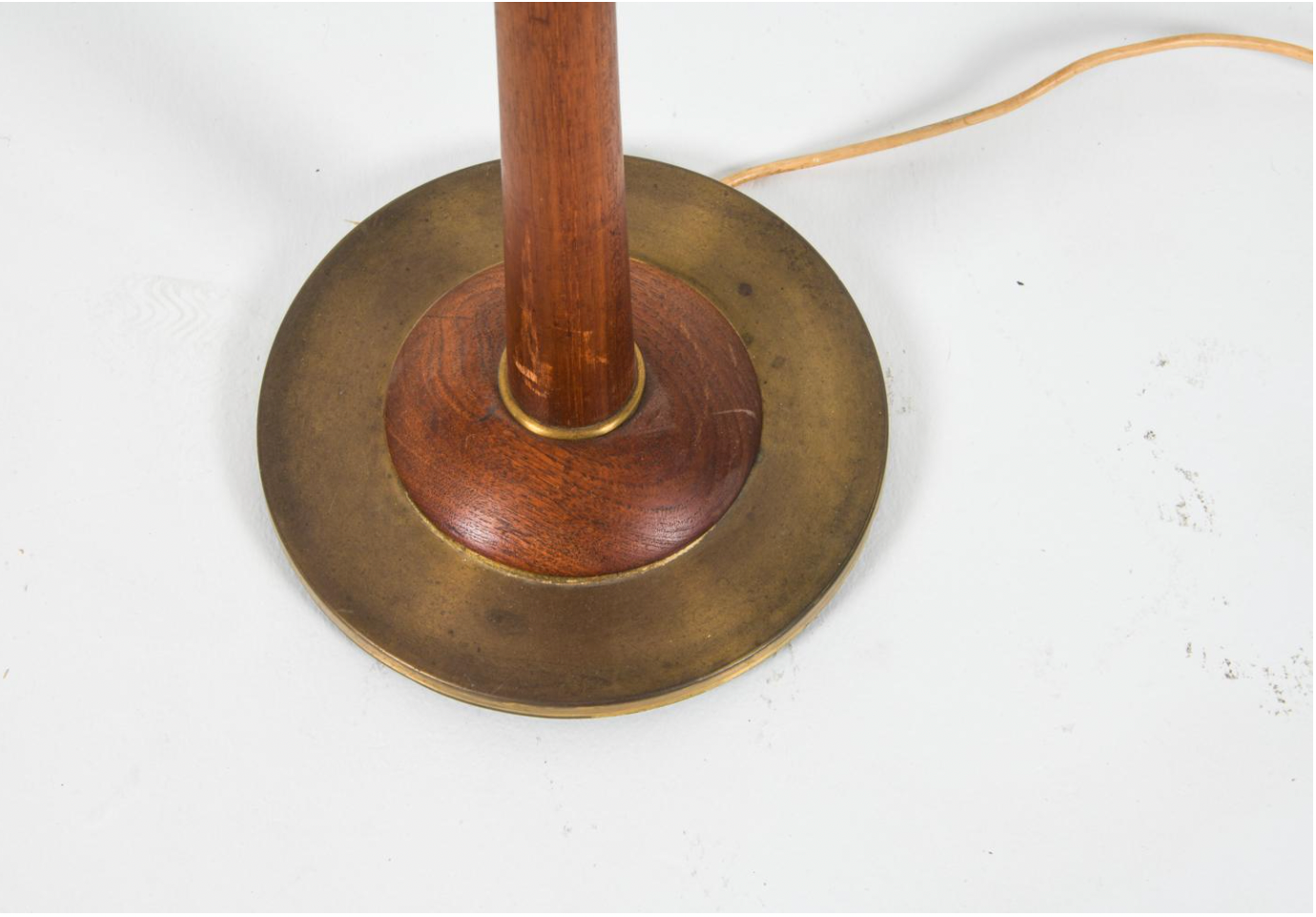 danish teak and brass dual-arm floor lamp, 1960s