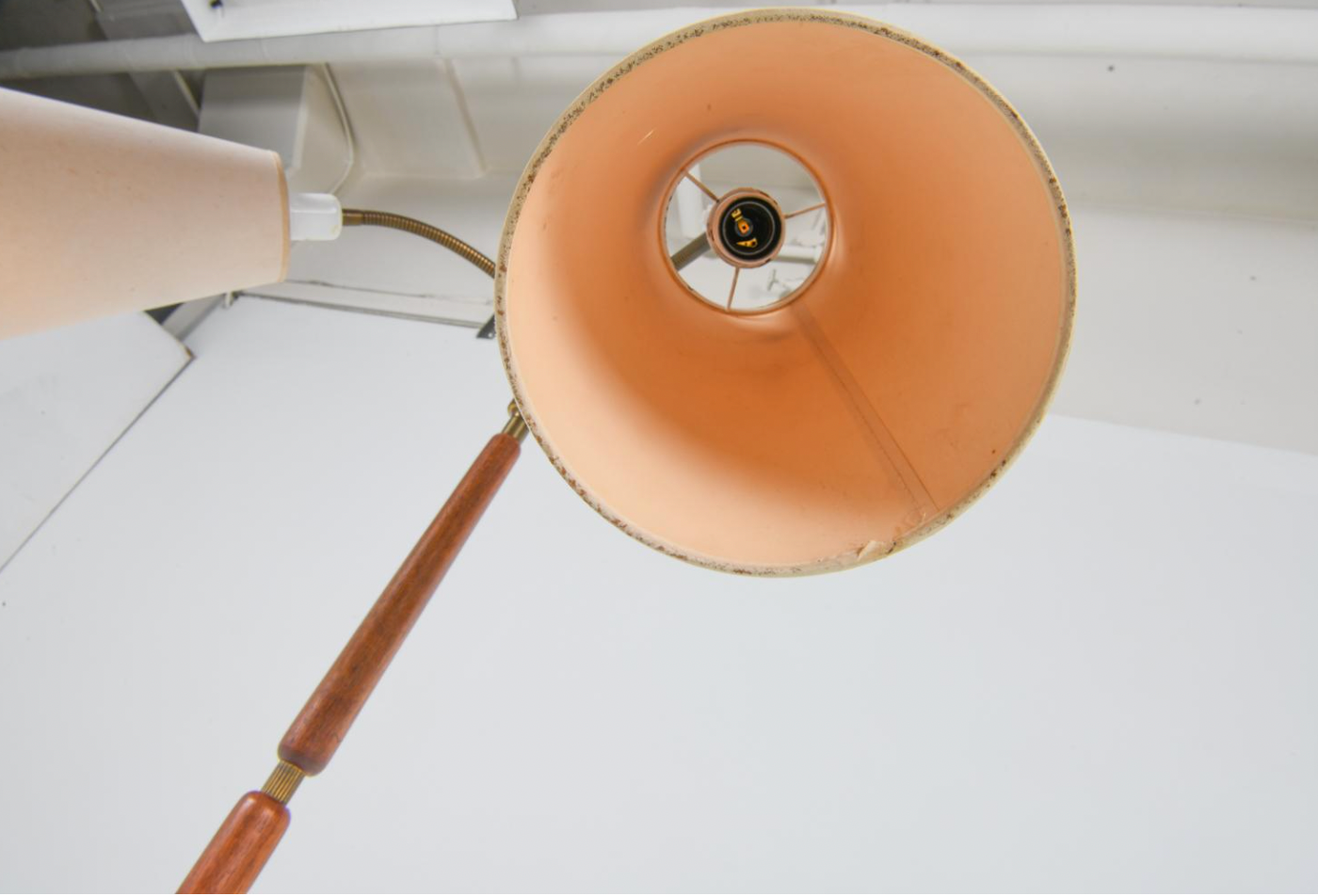 danish teak and brass dual-arm floor lamp, 1960s
