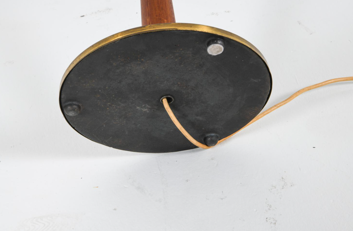 danish teak and brass dual-arm floor lamp, 1960s