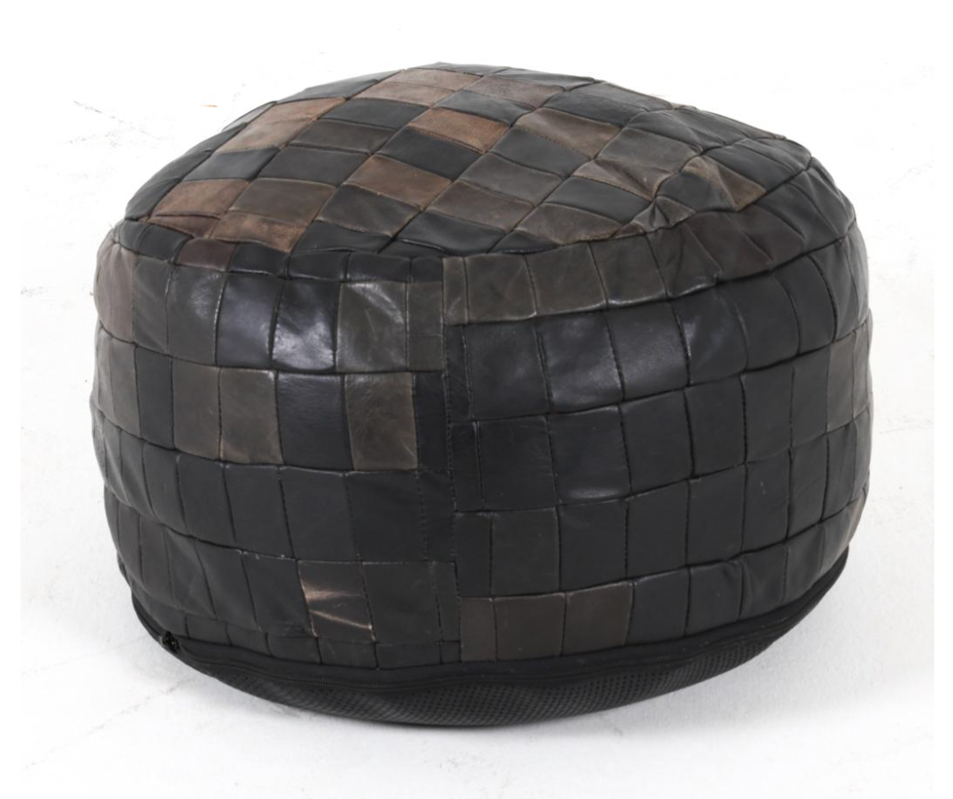 scandinavian woven leather pouf