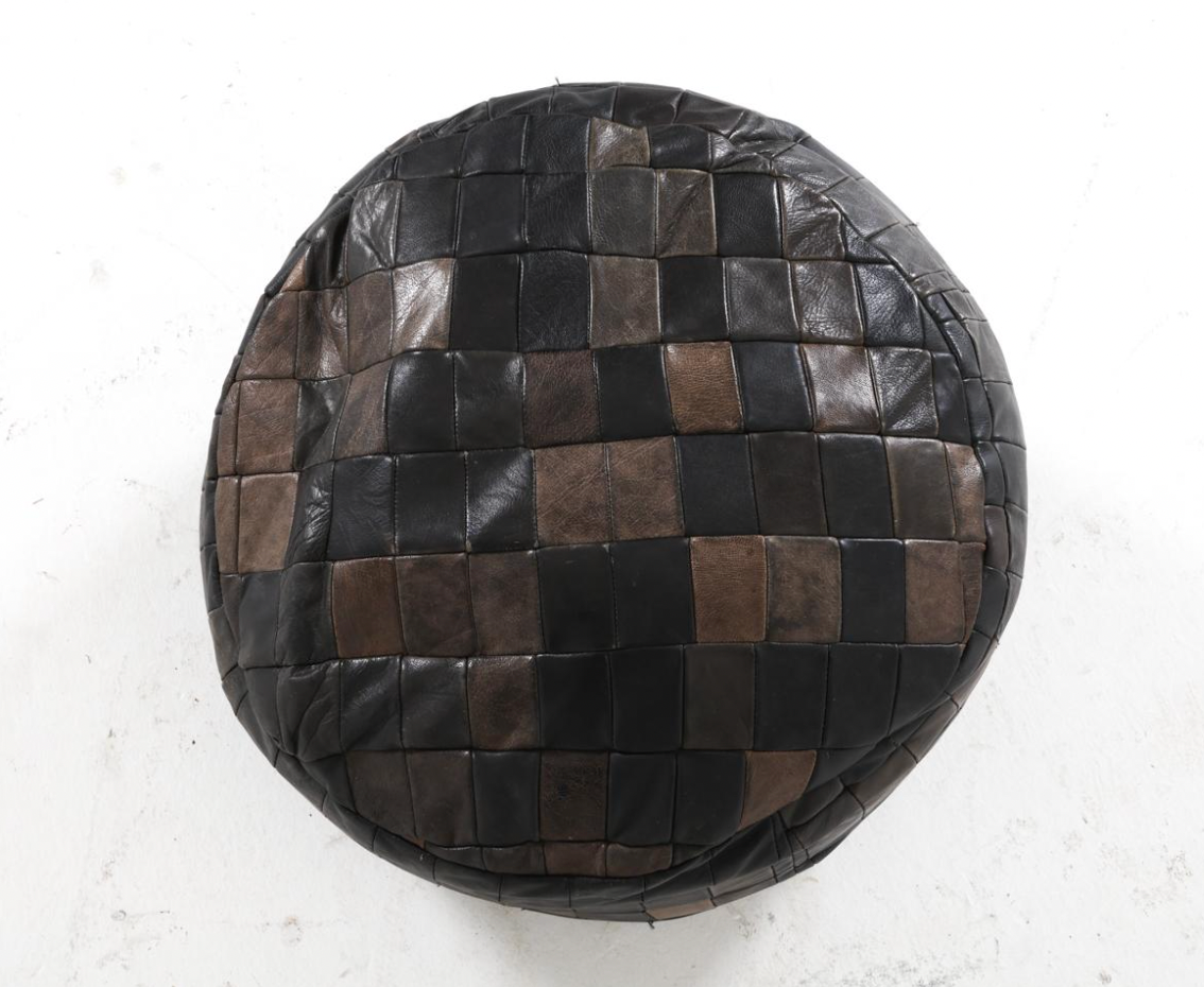 scandinavian woven leather pouf