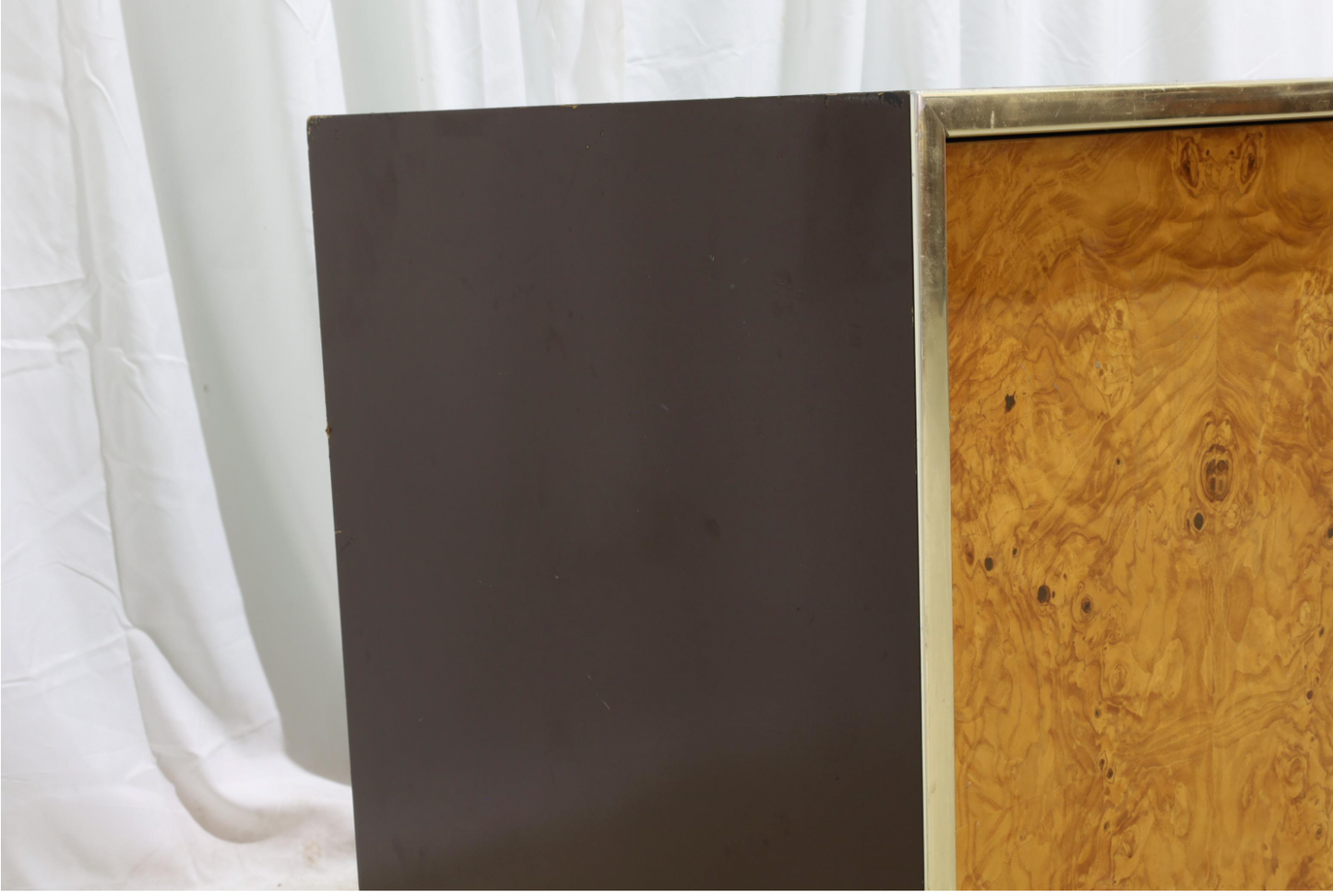 milo baughman style lacquer & burl credenza