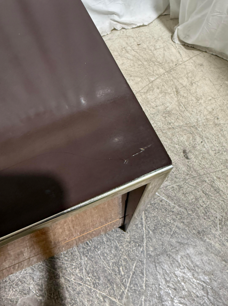 milo baughman style lacquer & burl credenza
