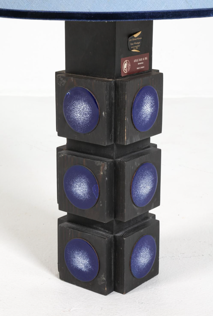 vintage ateljé glas & trä table lamp, 1960s