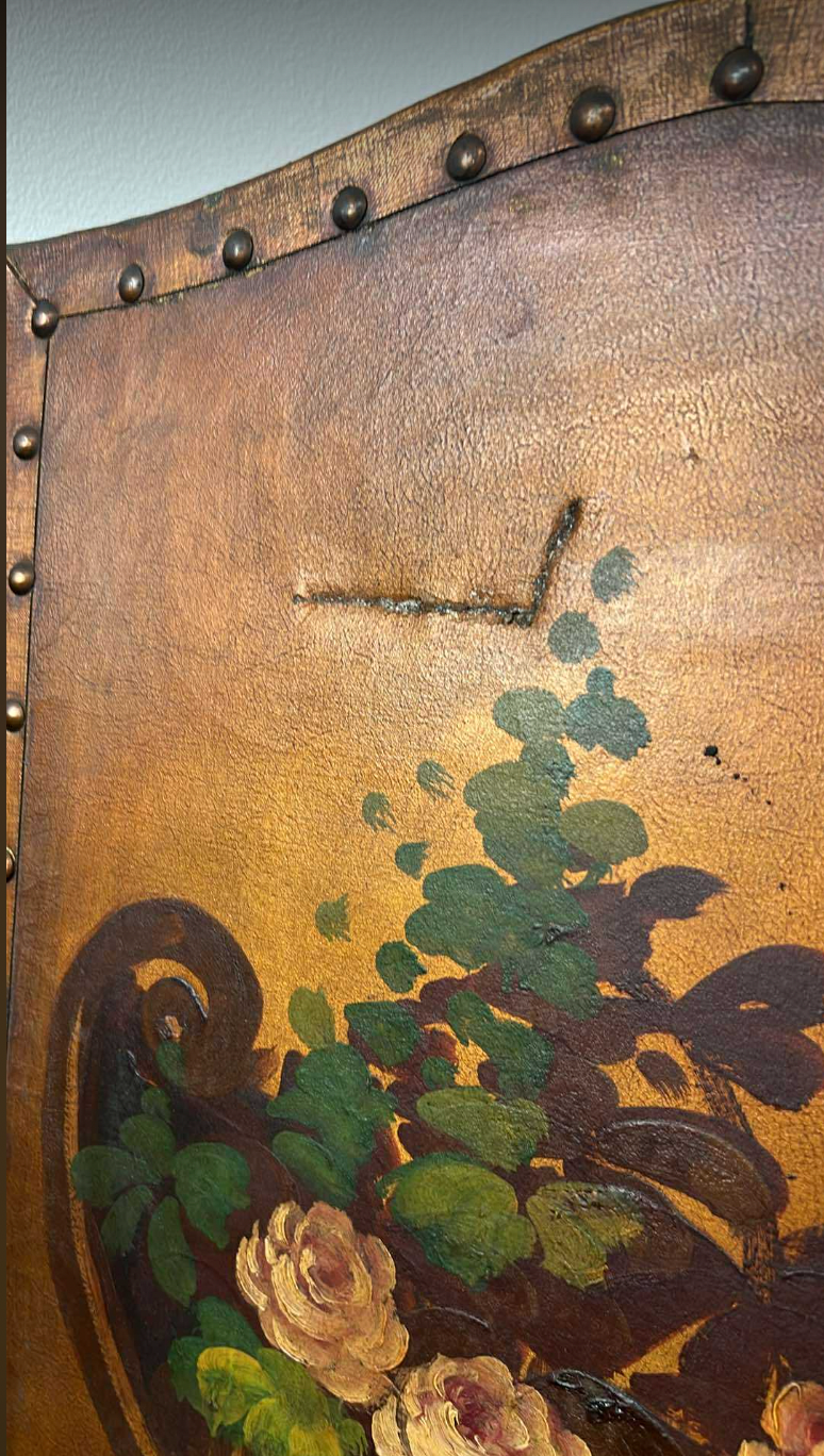 vintage french leather folding screen